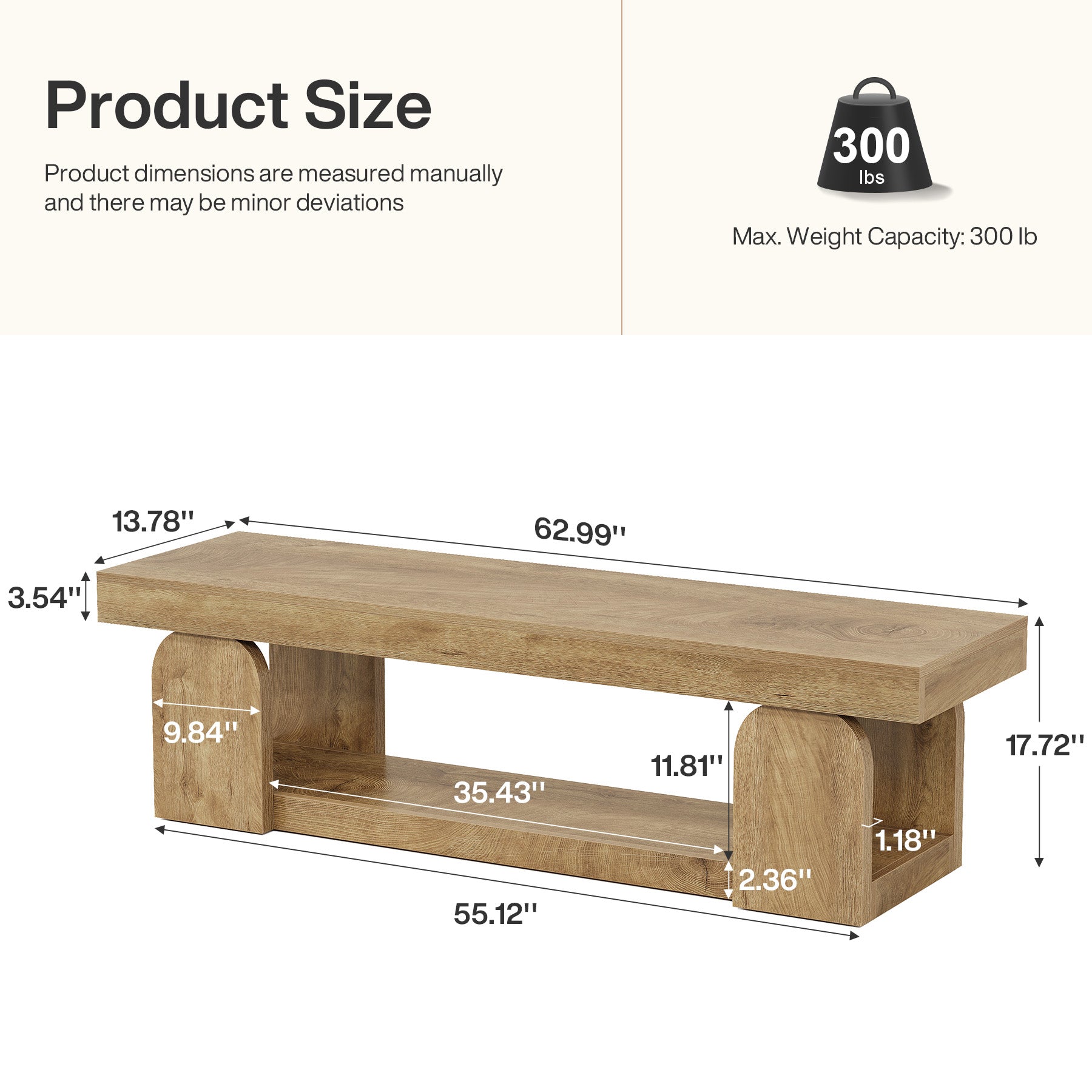 63" Entryway Bench, Farmhouse Shoe Bench with Storage Shelf for Bedroom, Hallway