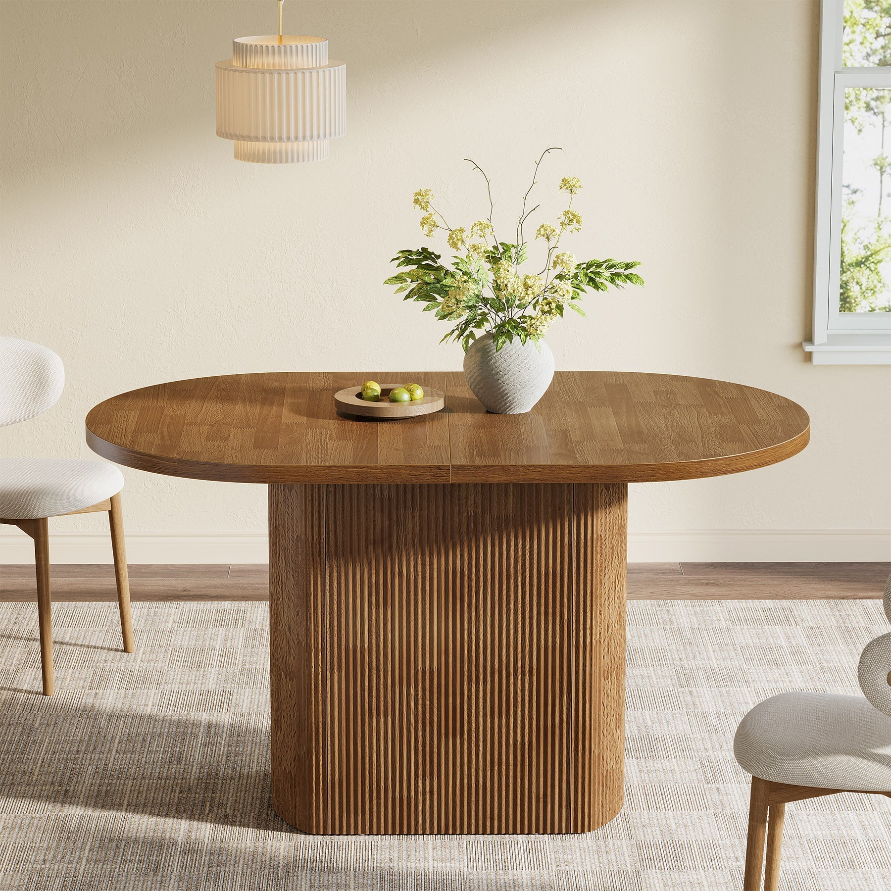 47.24" Dining Table, Oval Kitchen Dinner Table With Hollow Base for 4 People