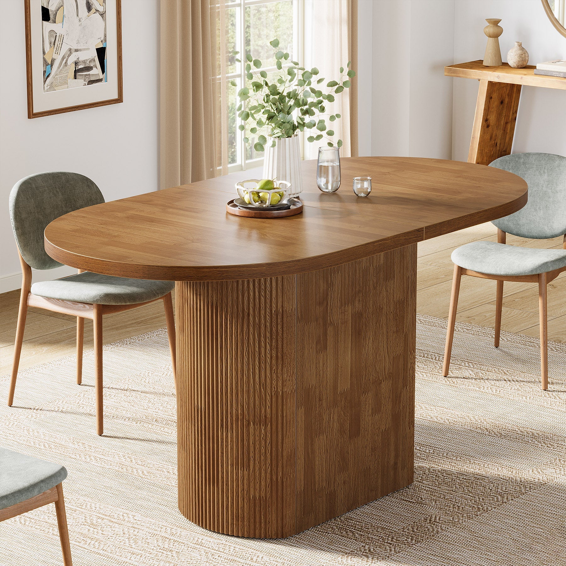 47.24" Dining Table, Oval Kitchen Dinner Table With Hollow Base for 4 People