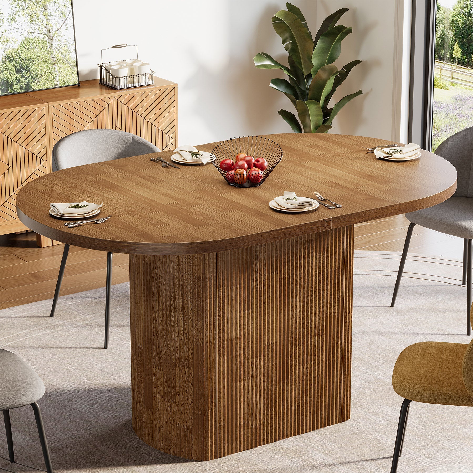 47.24" Dining Table, Oval Kitchen Dinner Table With Hollow Base for 4 People