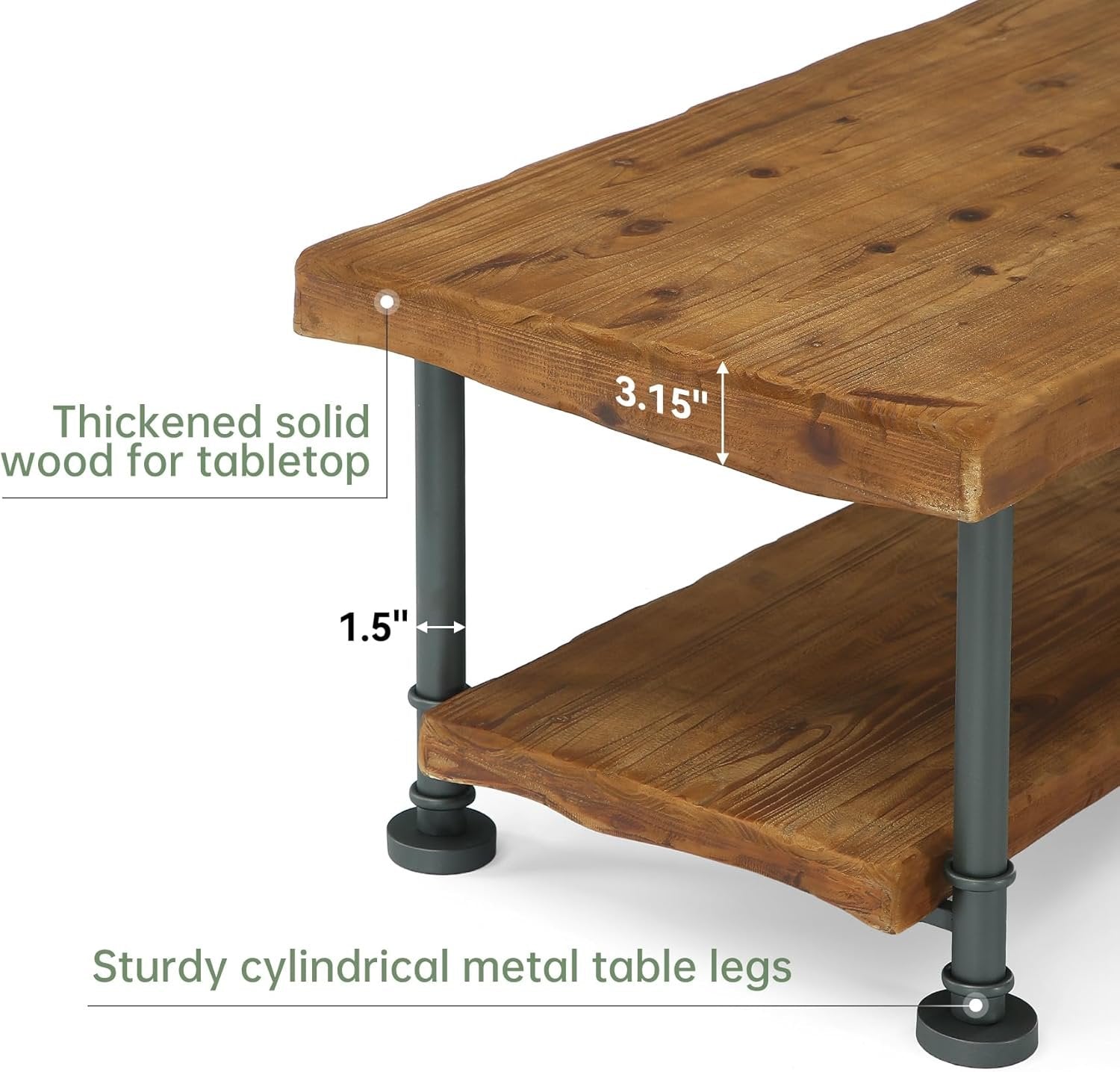 47" Coffee Table, Rectangular Wood Accent Center Table with 2-Tier Shelf