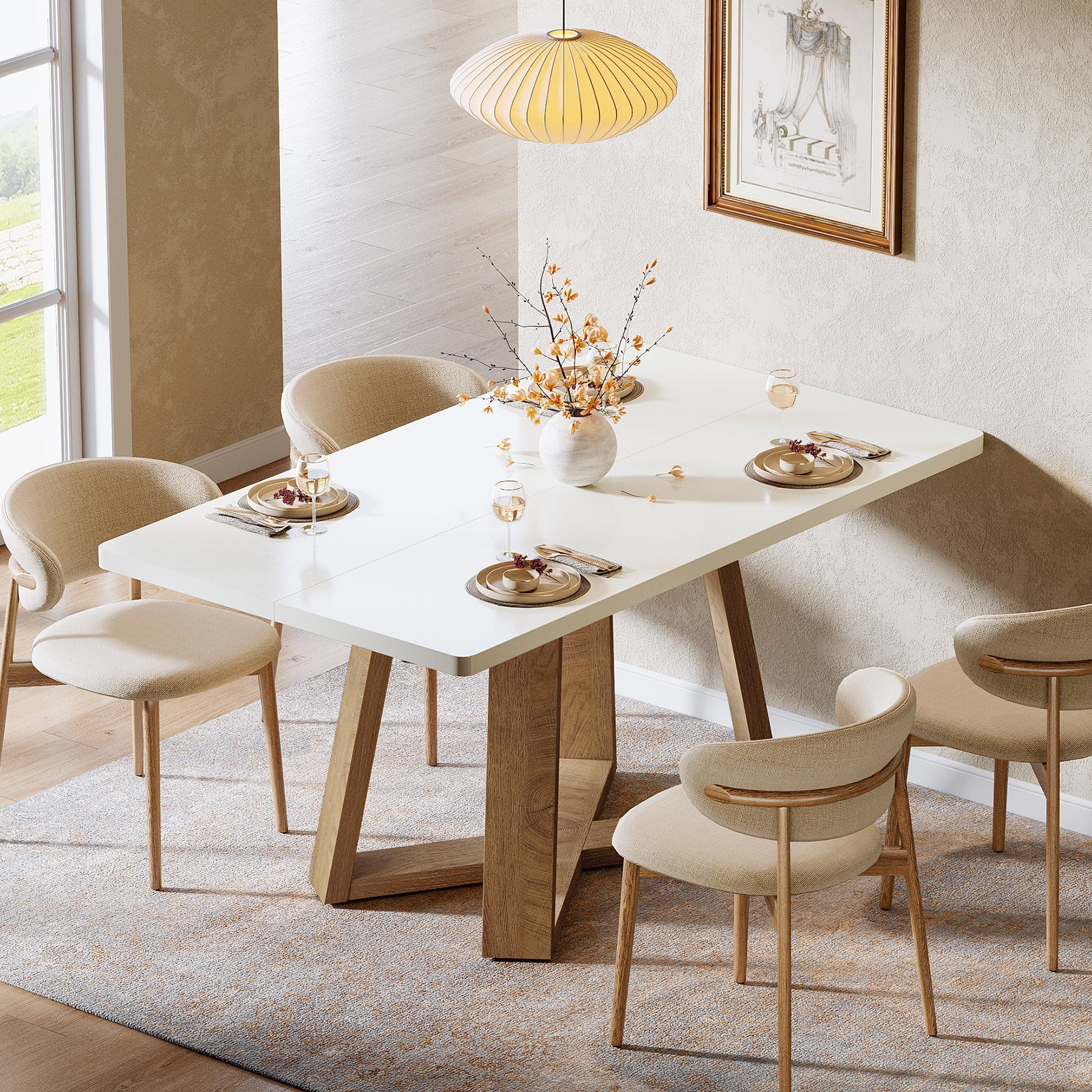 47" Rectangular Dining Table, Modern Kitchen Dinner Table for 4 People