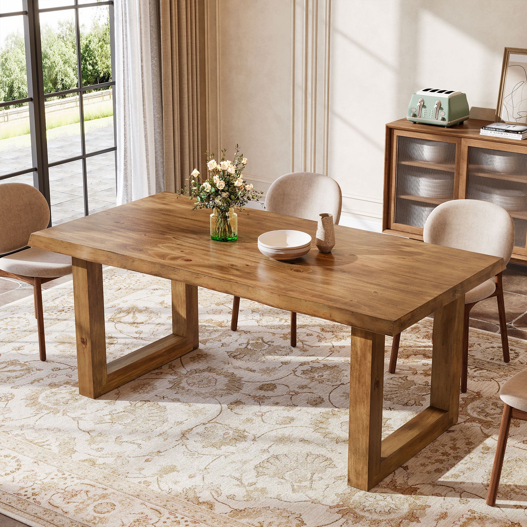 63" Solid Wood Dining Table, Farmhouse Kitchen Table for 4-6 People