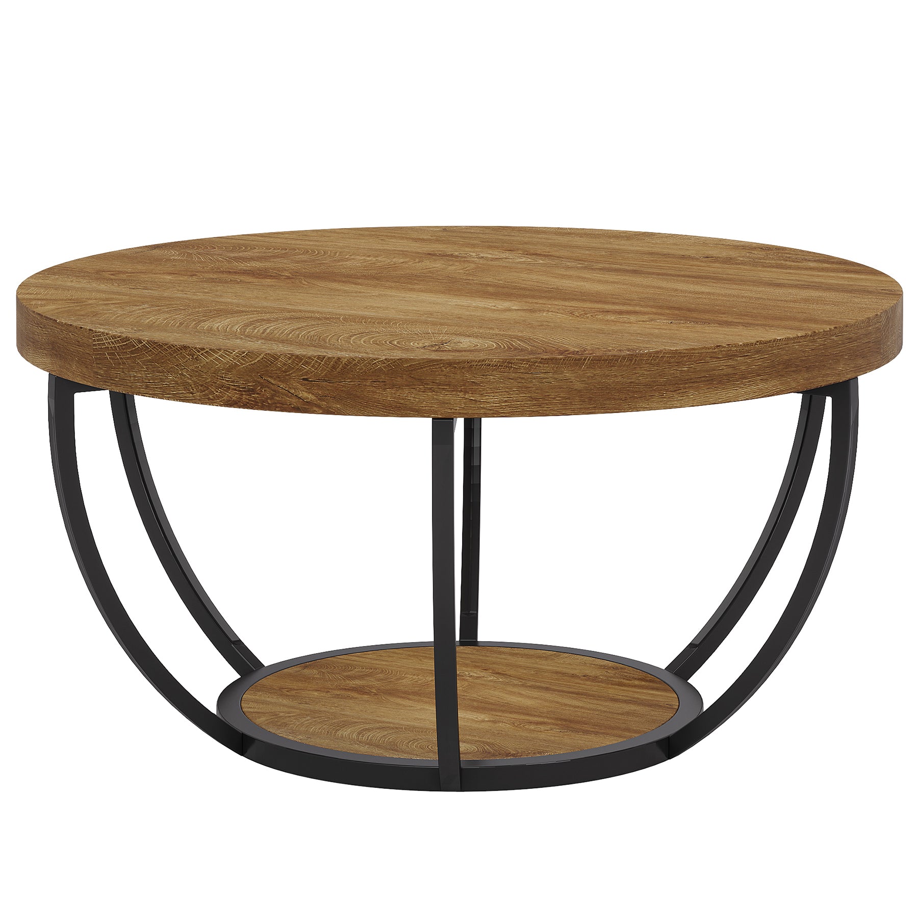Round Coffee Table, 2-Tier Central Cocktail Table with Shelves