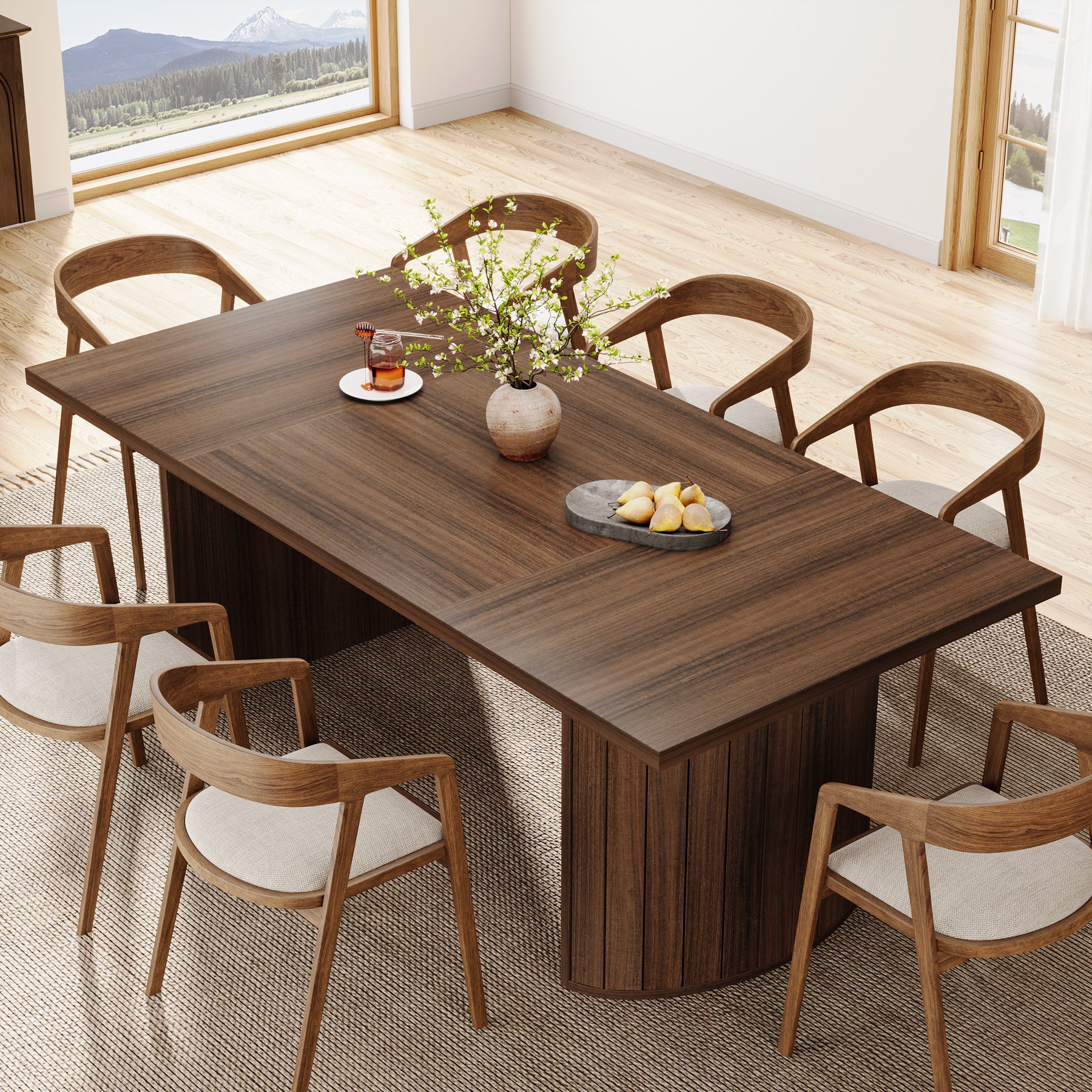 78.7" Dining Table, Rectangular Kitchen Table with Wooden Tabletop for 6-8 People