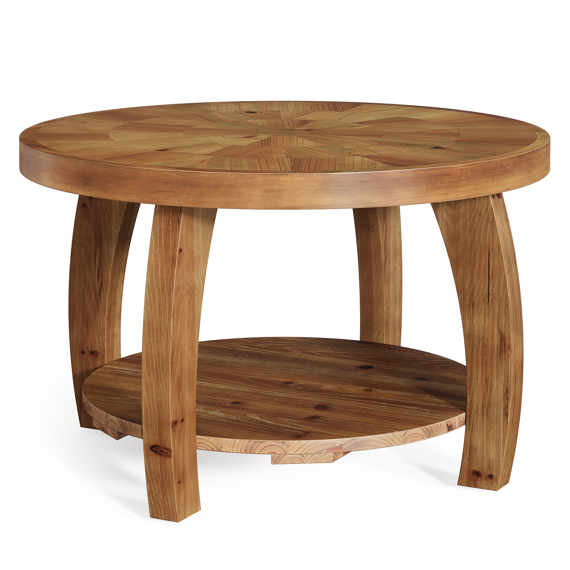 Solid Wood Round Coffee Table, 2-Tier Center Table with Storage for Living Room