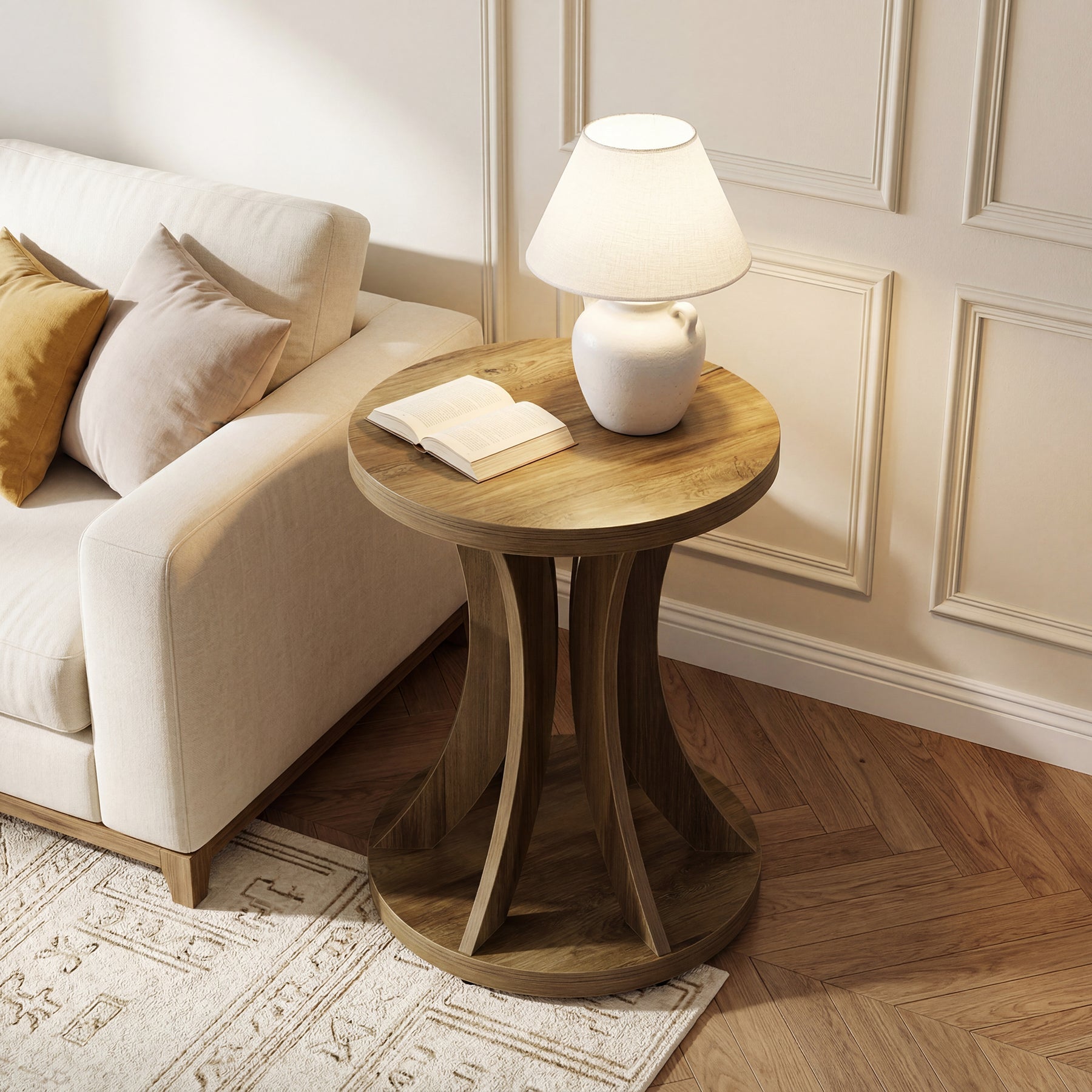 17.71" Round Side Table, Farmhouse Curved End Table for Small Spaces