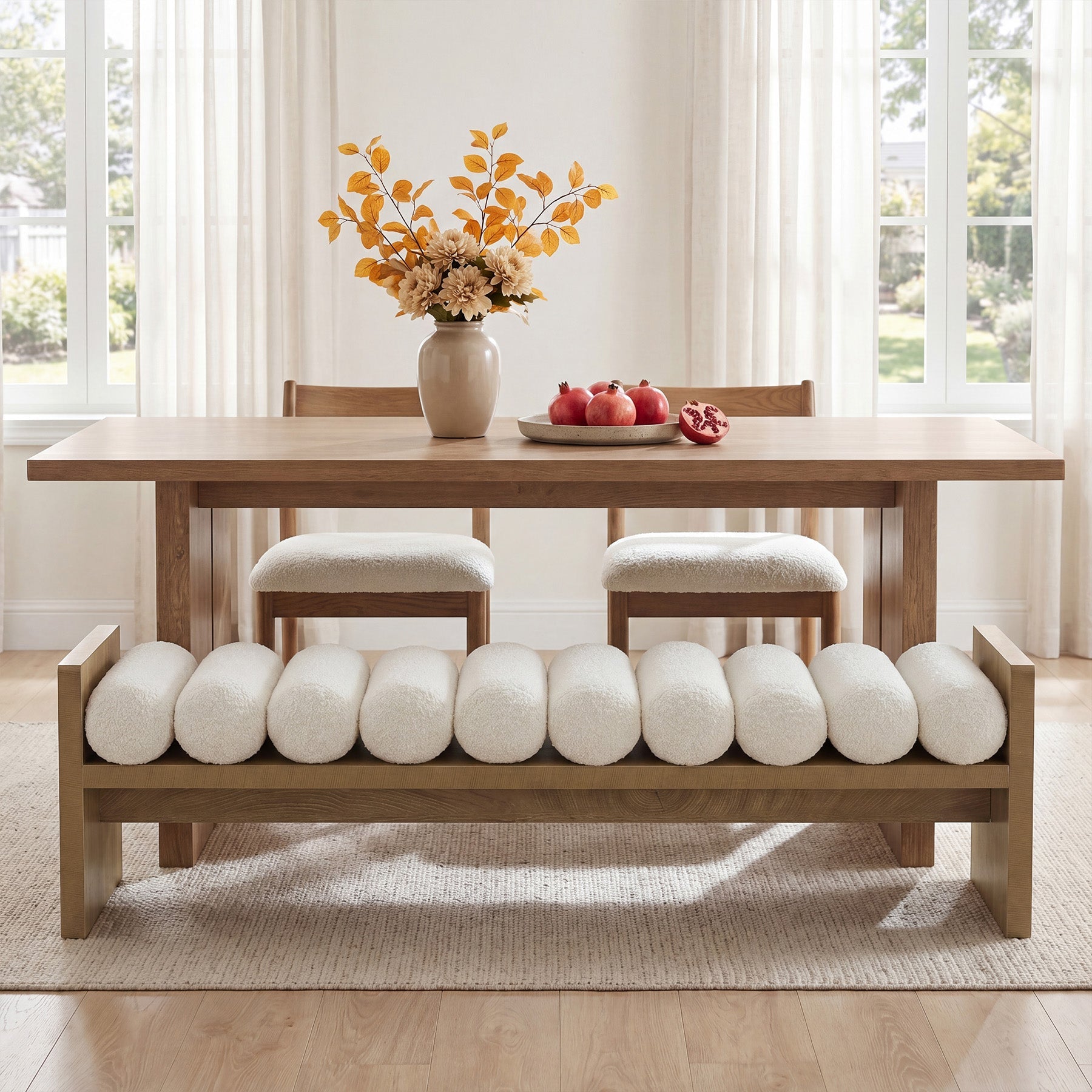 59'' Dining Bench, Upholstered Fabric Kitchen Bench for Dining Room(Removable Cushion)