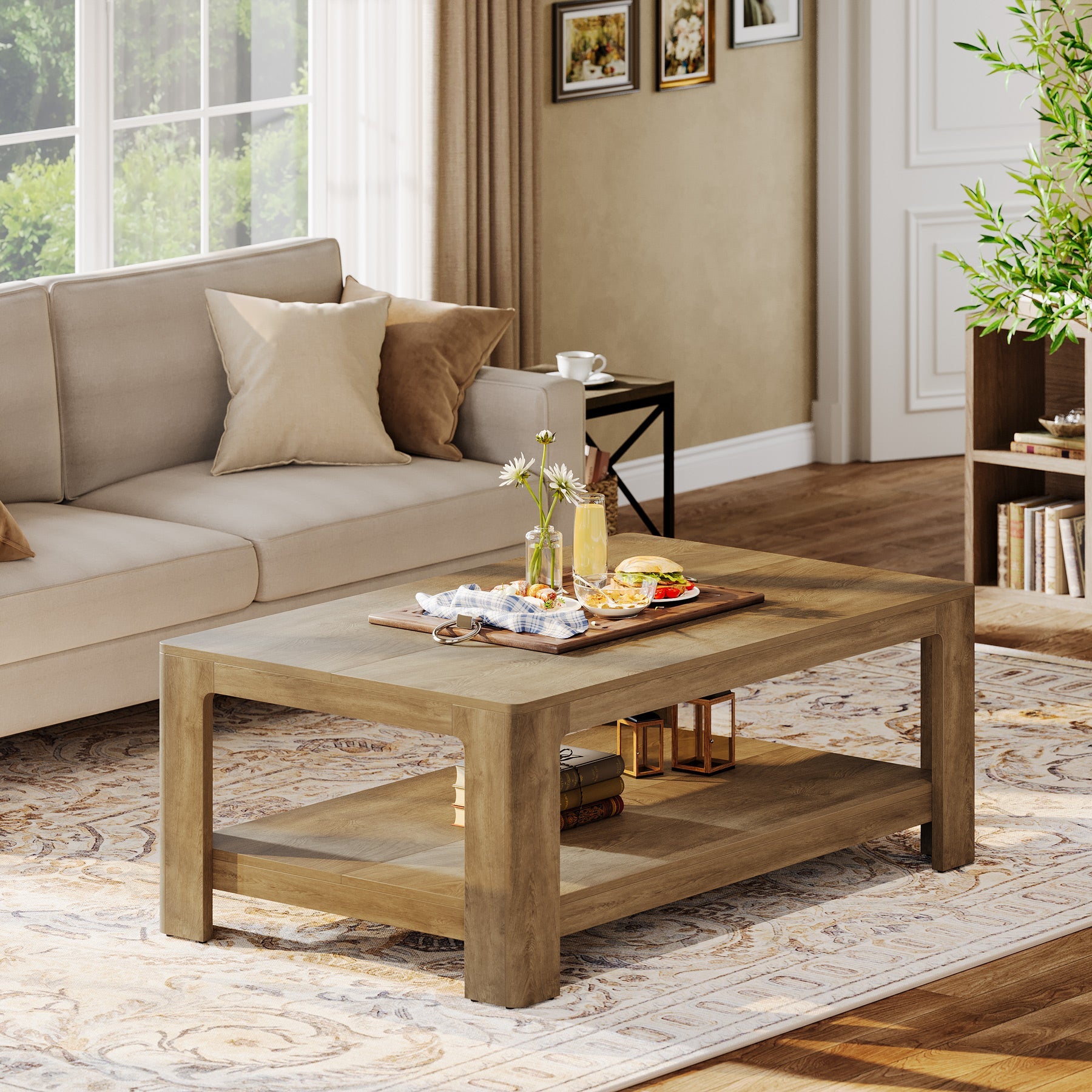 47.24" Coffee Table with 2-Tier Storage, Rectangular Center Table for Living Room