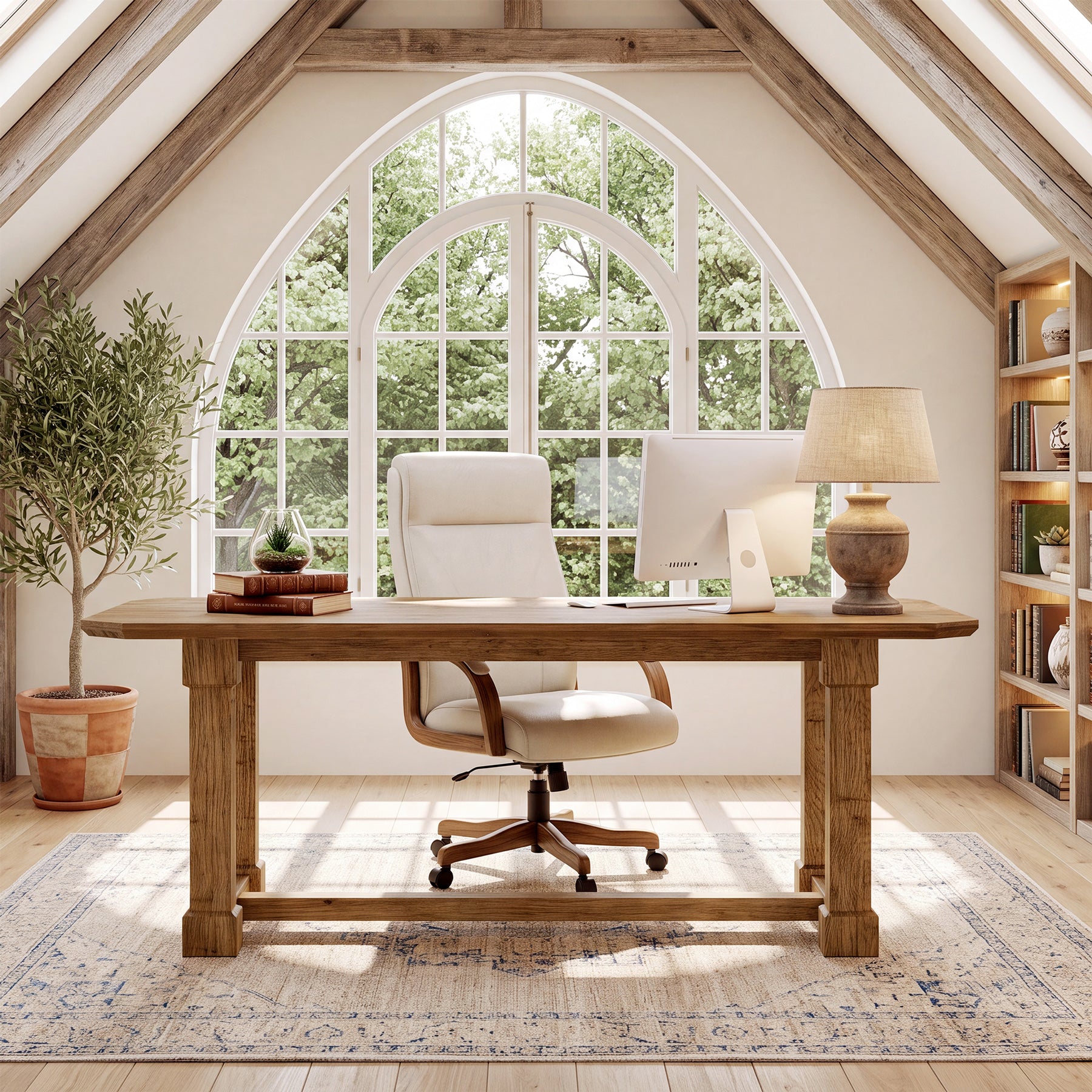 63" Solid Wood Executive Desk, Wooden Office Computer Desk with Thick Top & Sturdy Legs