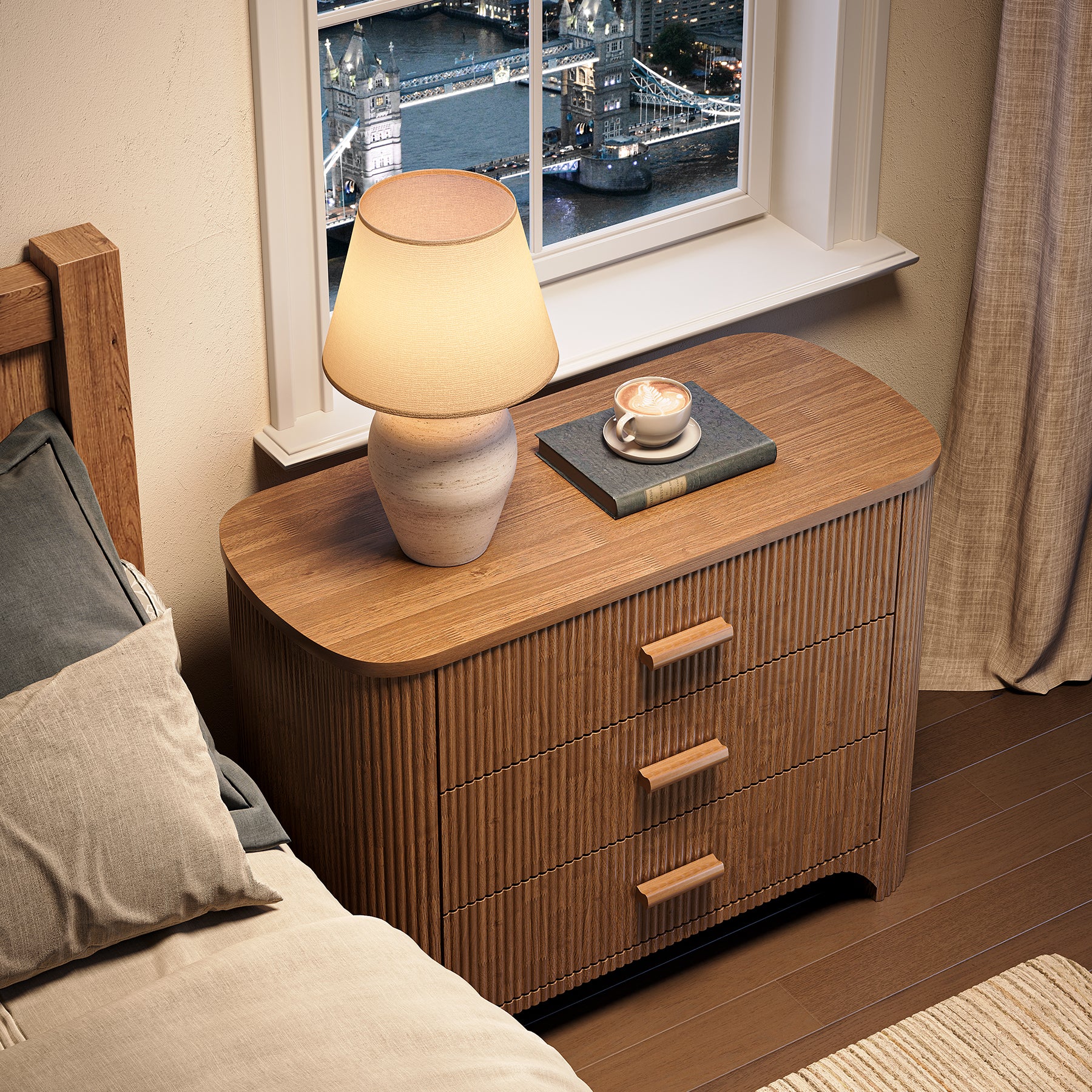 Oversized Nightstand with 3 Drawers, 31.5" Bedside Table for Bedroom