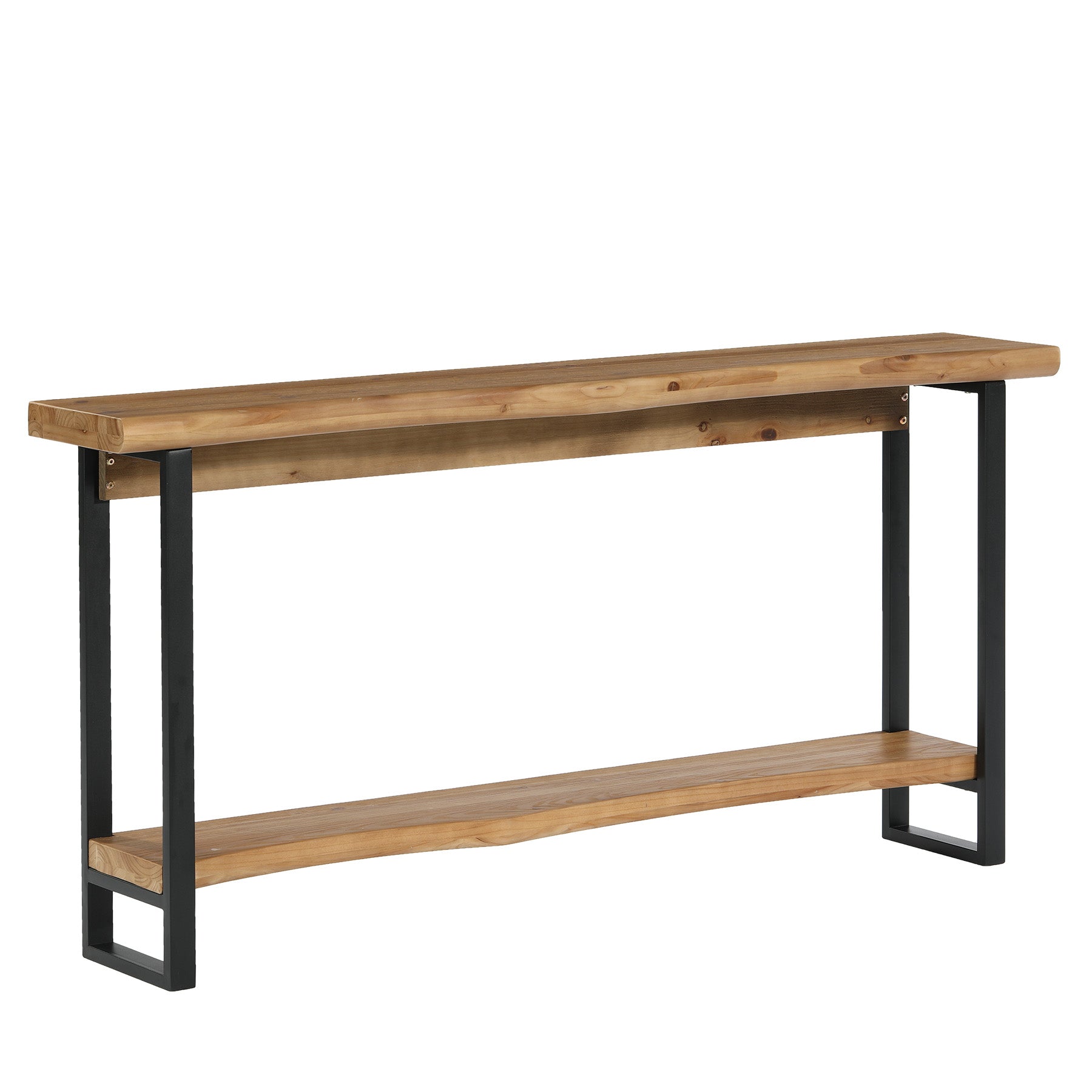 63" Solid Wood Live-Edge Console Table with Metal Legs – Narrow Farmhouse Sofa Table