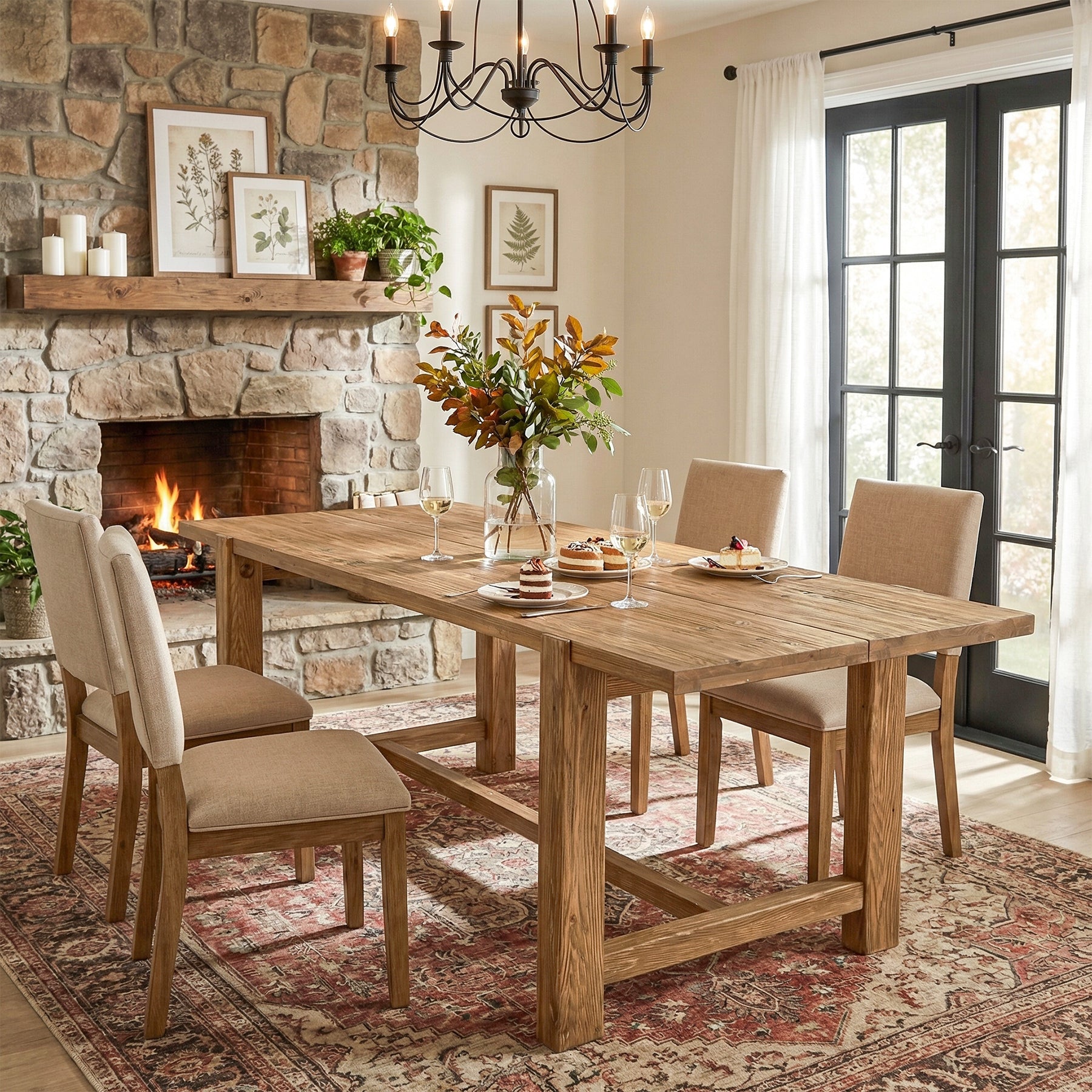 63" Solid Wood Dining Table, Rectangular Kitchen Table for Dining Room 4-6 People