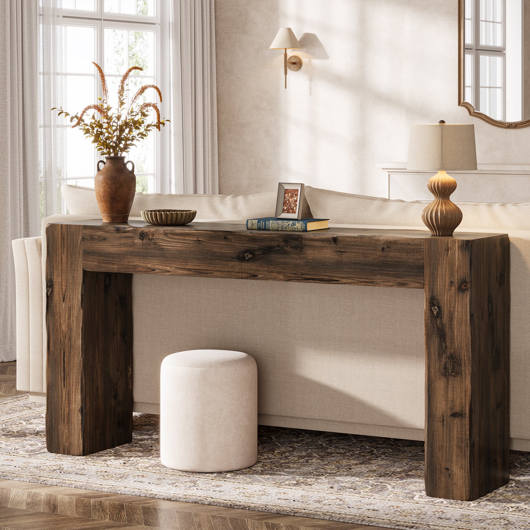 Solid Wood Console Table, 63" Farmhouse Sofa Table Entryway Table