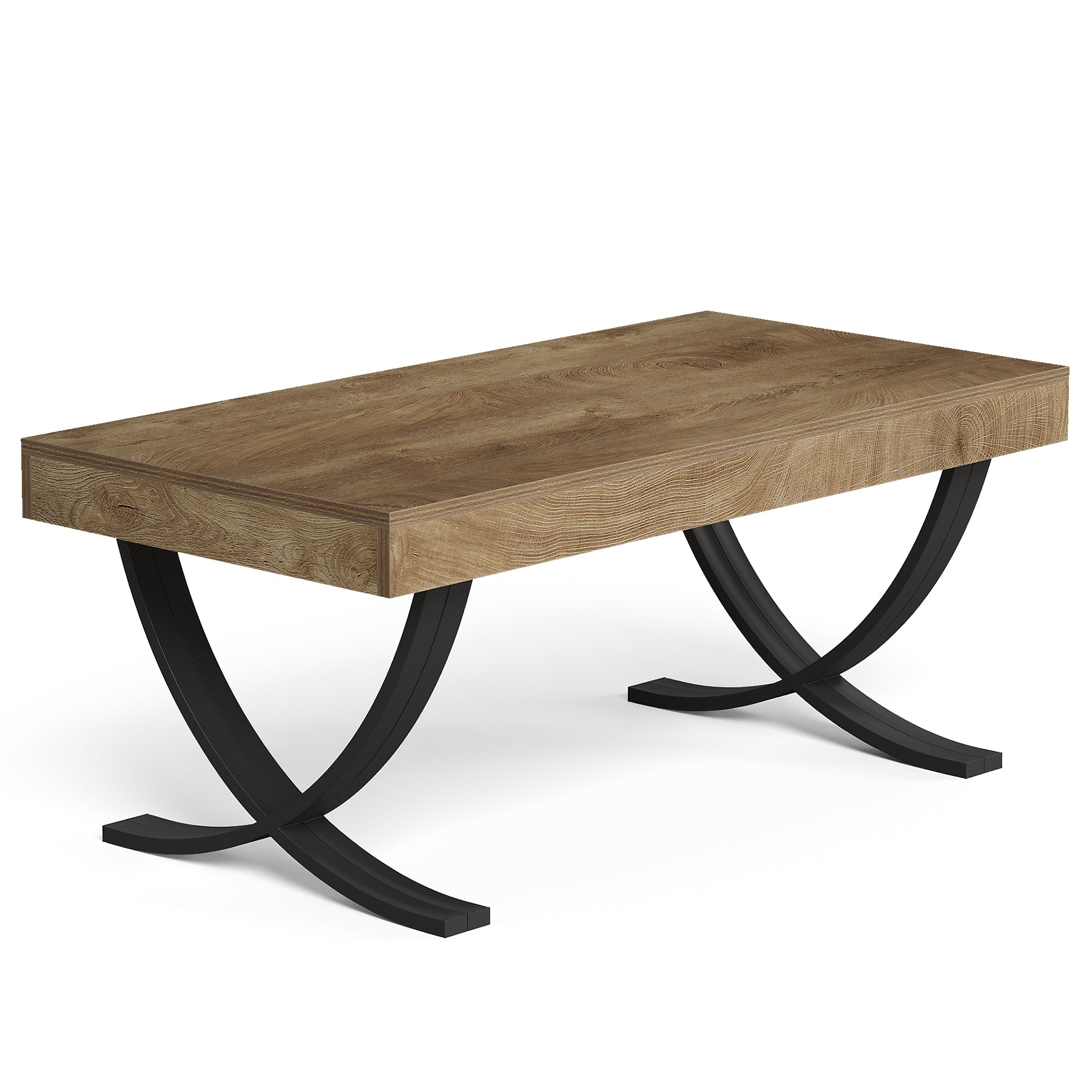 47.2" Coffee Table, Rectangle Center Table with Curved Cross Legs for Living Room