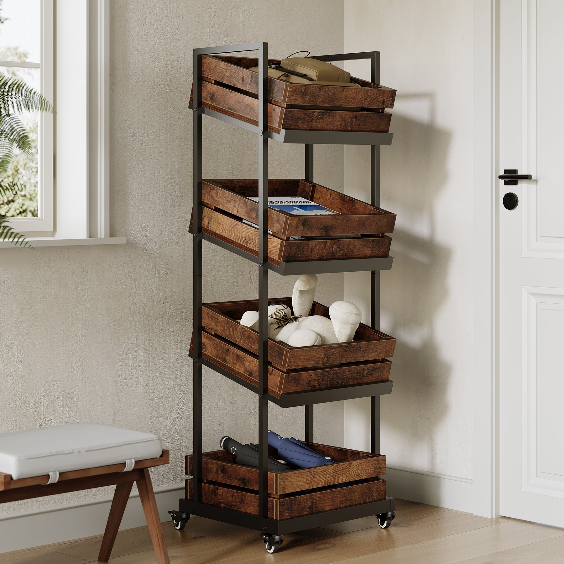 4-Tier Kitchen Cart with Wheels, Mobile Fruit and Vegetable Storage Cart