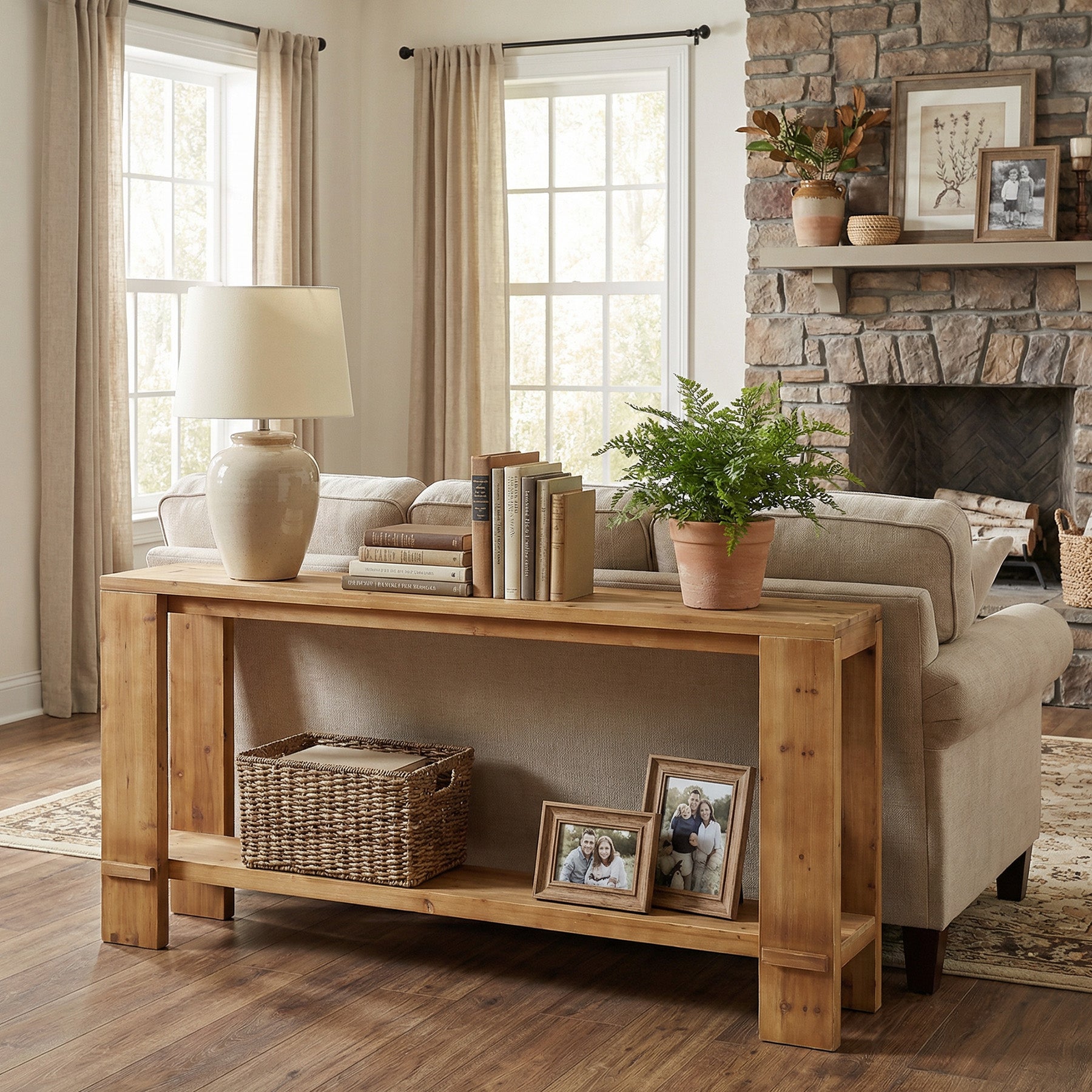 70.9" Solid Wood Console Table, 2-Tier Entryway Sofa Table for Hallway