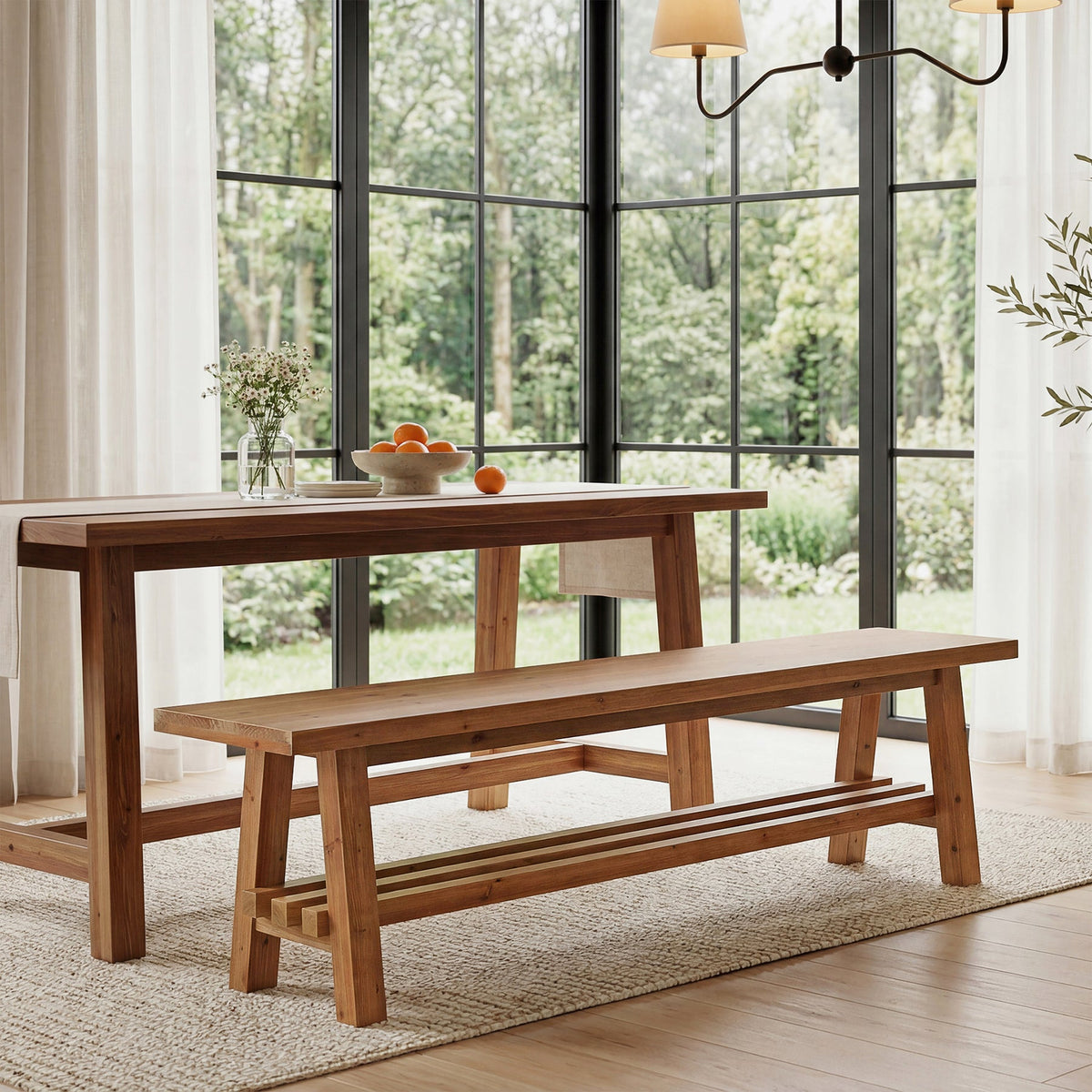 55" Solid Wood Dining Bench, 2-Tier Kitchen Dining Seat for Dining Room