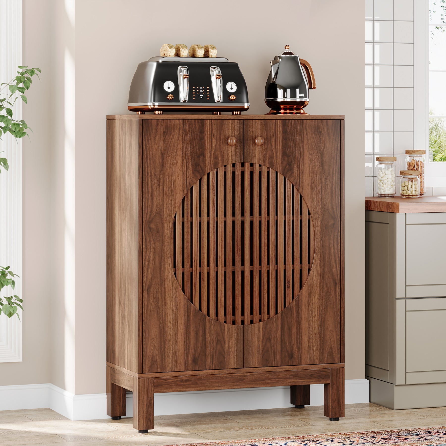 Farmhouse Sideboard Cabinet, Wooden Buffet Cabinet with Removable Shelves