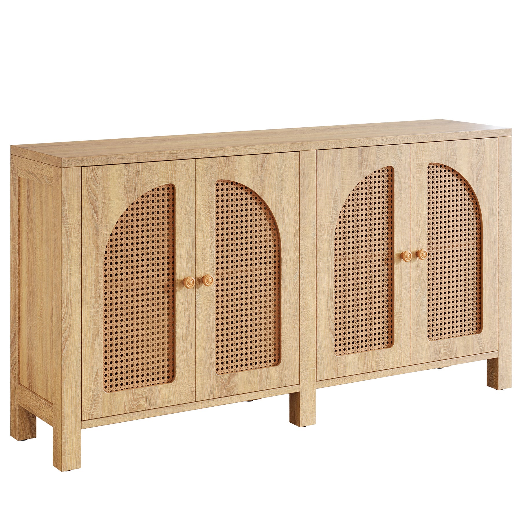 59" Sideboard Buffet, Rattan Credenza Storage Cabinet with 4 Doors