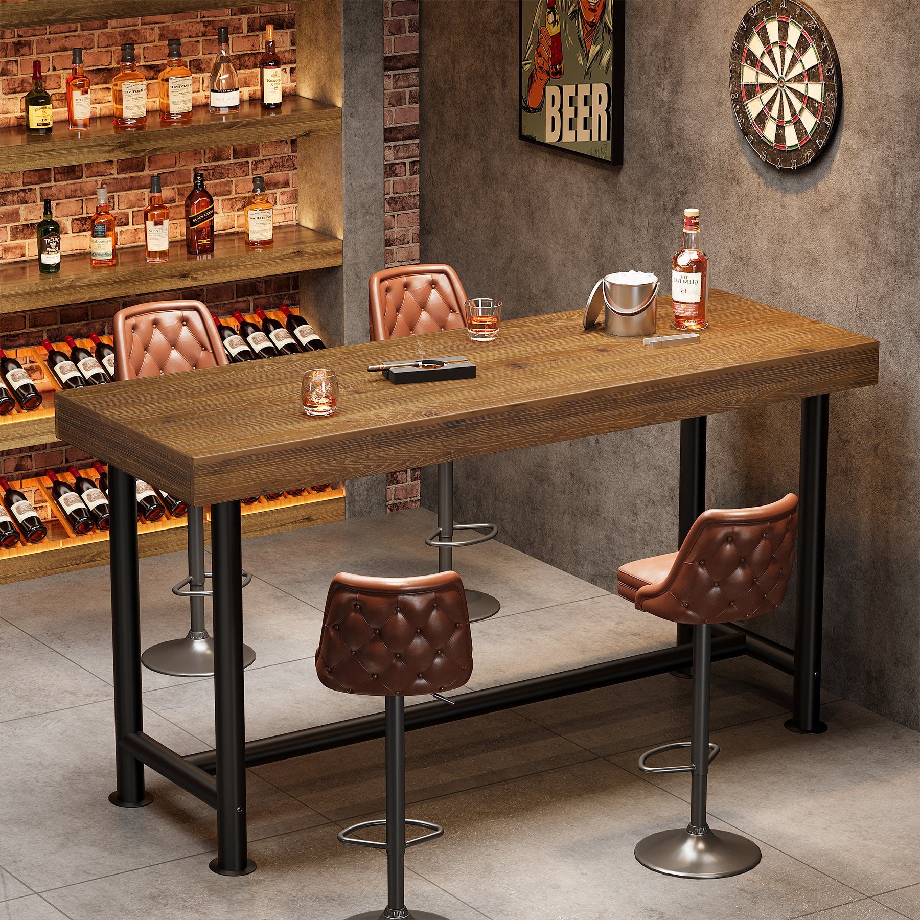 63" Solid Wood Bar Table, Rectangular Counter Height Pub Table for Kitchen
