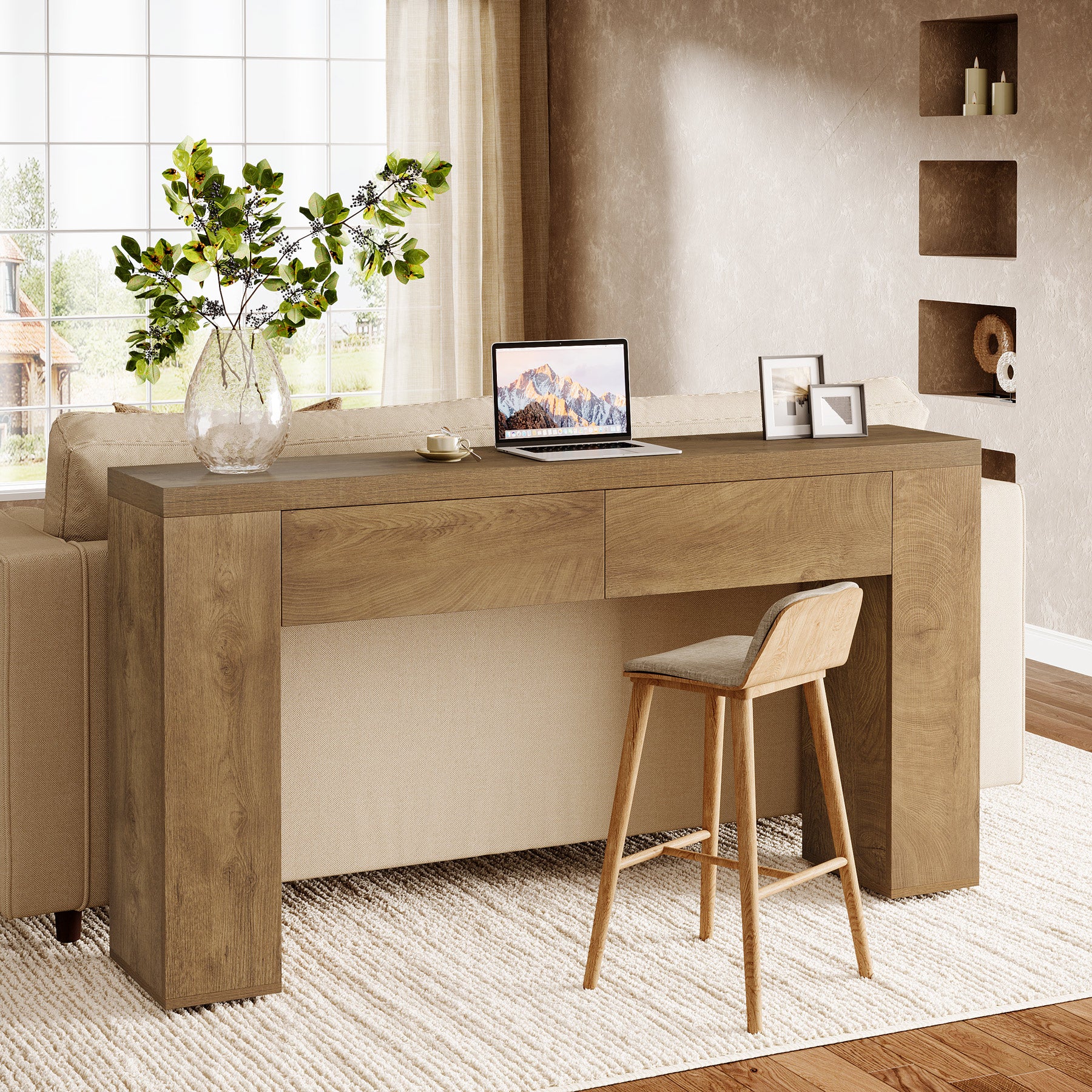 63" Console Table, Rustic Sofa Hallway Table with Drawers