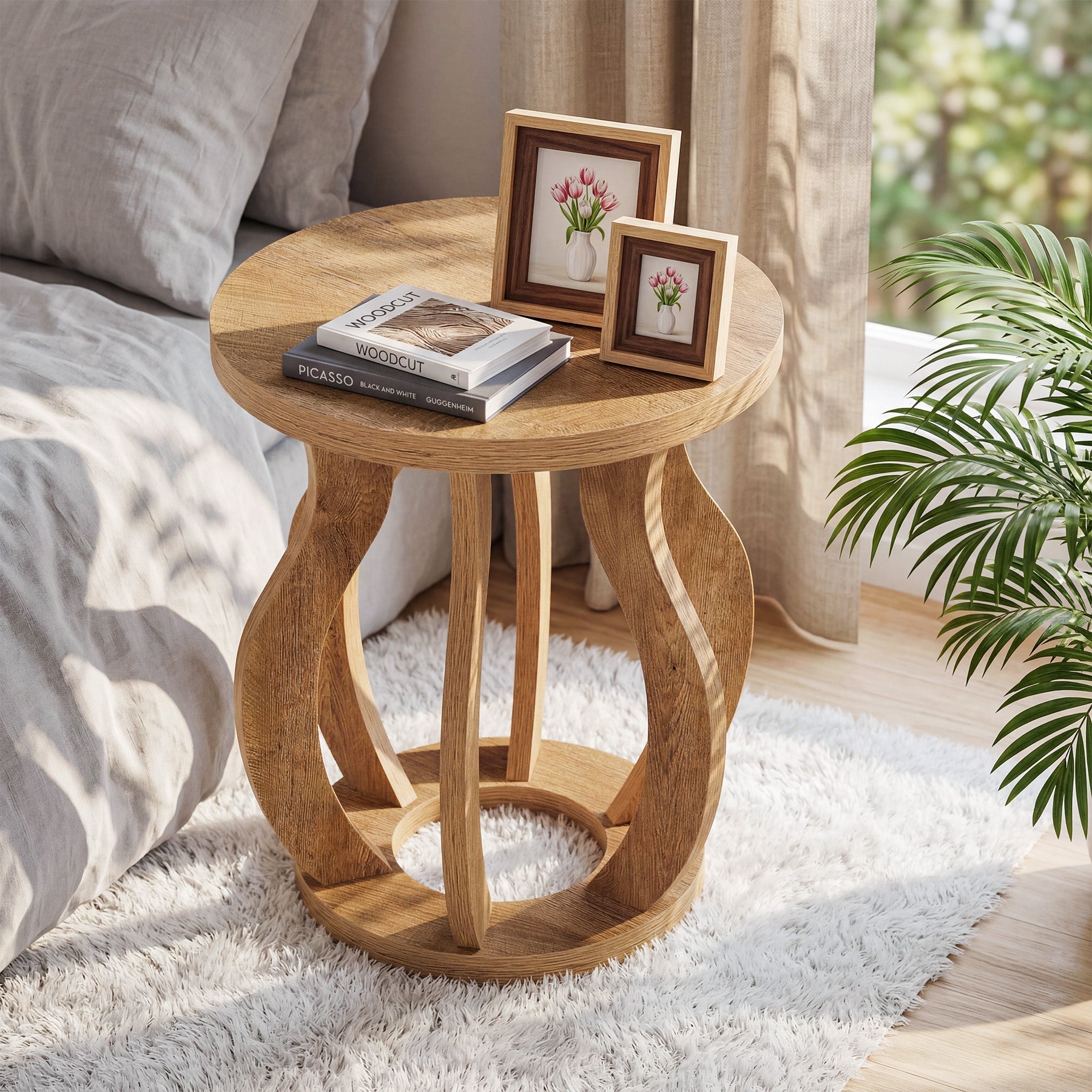 19.69" Round End Table, Curved Side Table Nightstand for Small Spaces