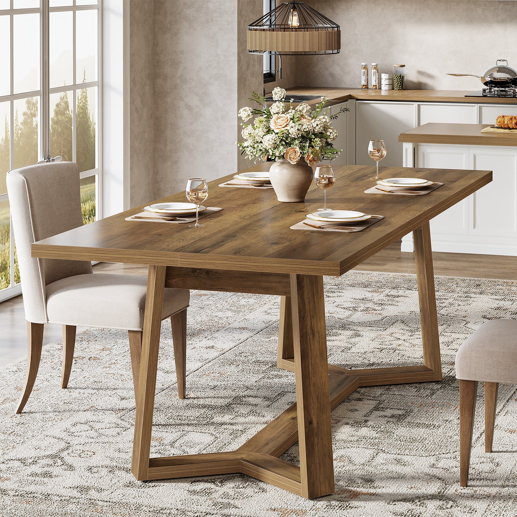 47" Dining Table for 4, Rectangular Kitchen Table with Sturdy Base