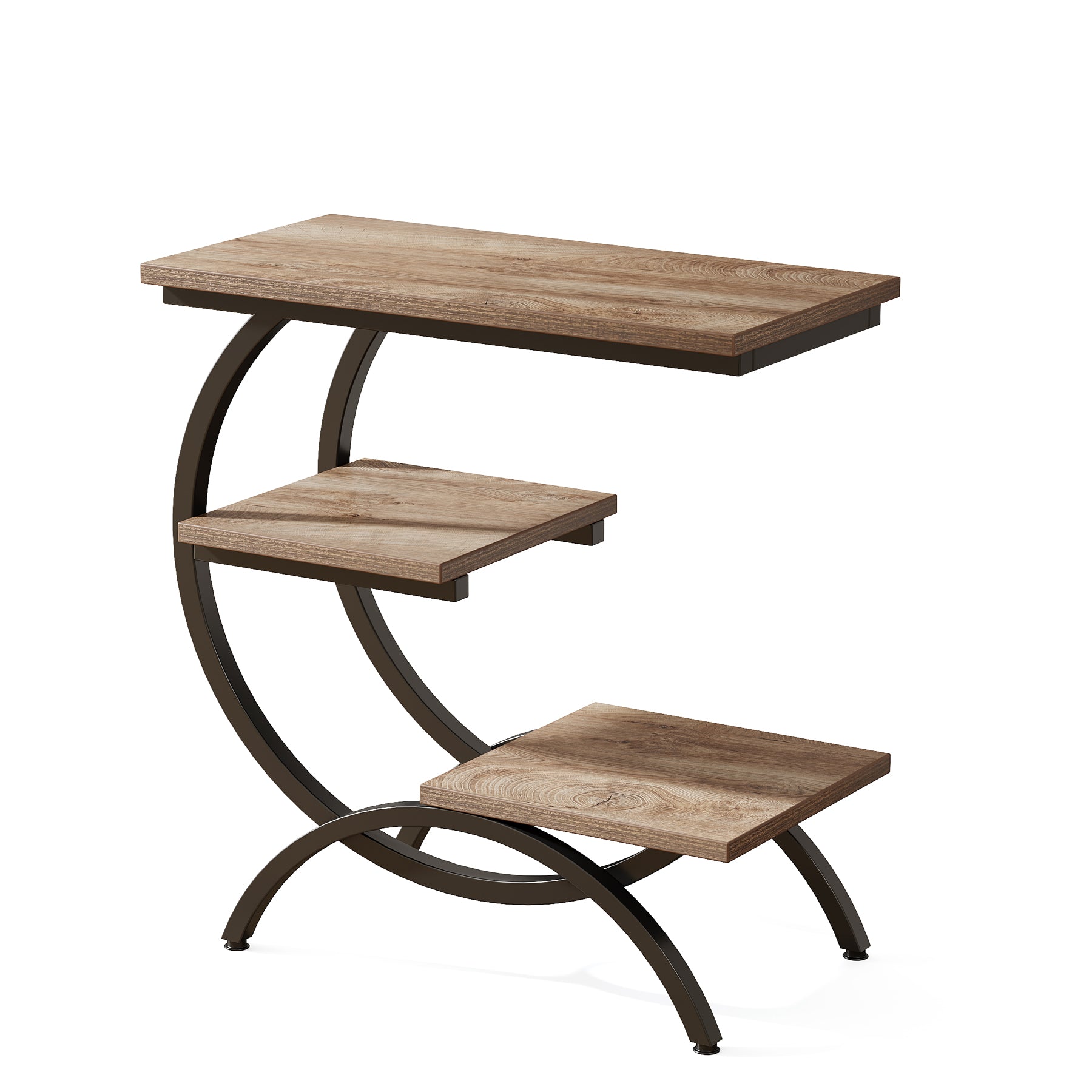 C-Shaped End Table, Industrial 3-Tier Side Table for Small Space