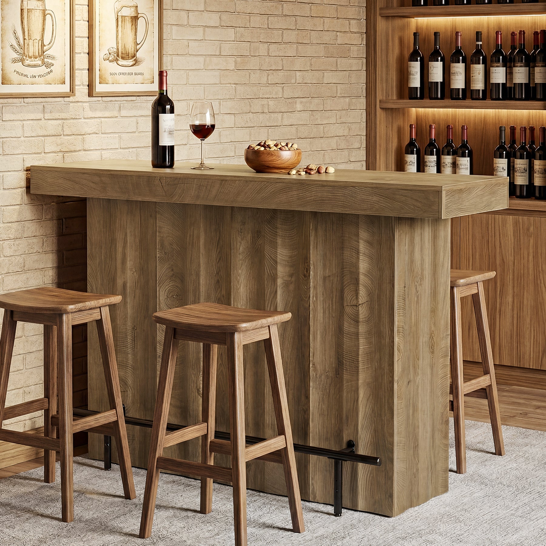 63" Bar Table, 2-Tier Bar Unit Counter Height Pub Table with Storage Shelves
