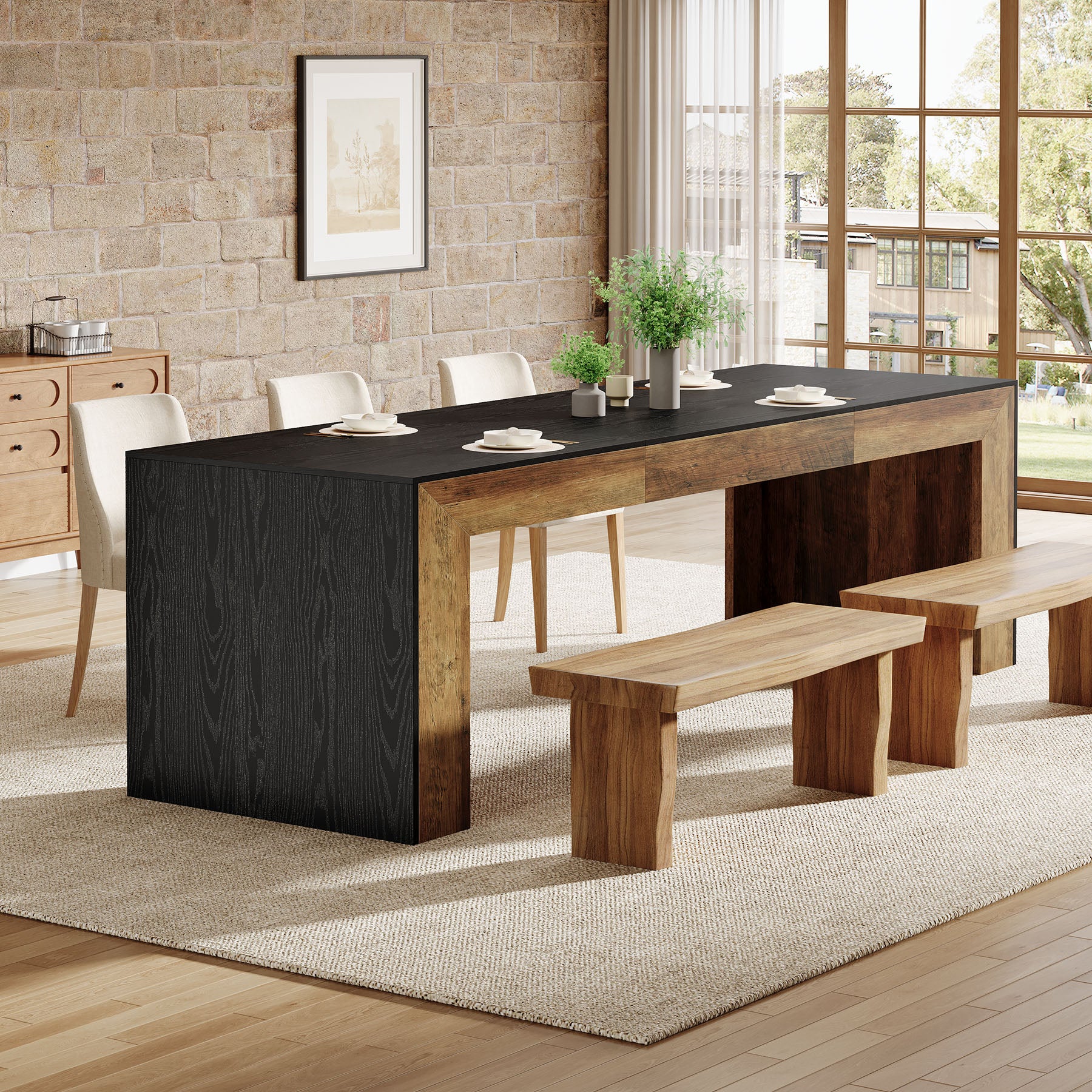 78.7" Dining Table for 6-8, Rectangular Kitchen Table with Wooden Legs