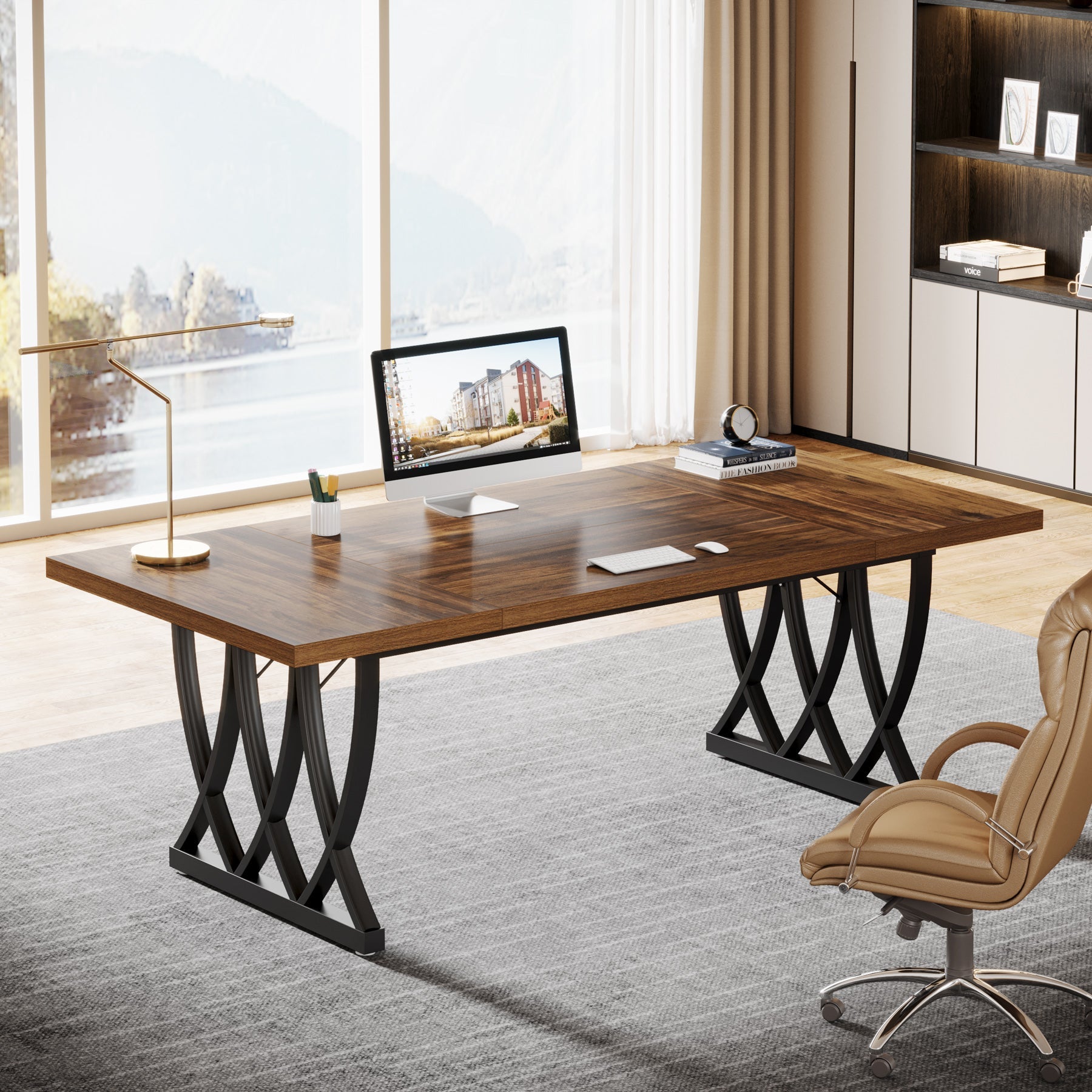 70.8" Executive Desk, Retro Office Desk Computer Desk Tribesigns