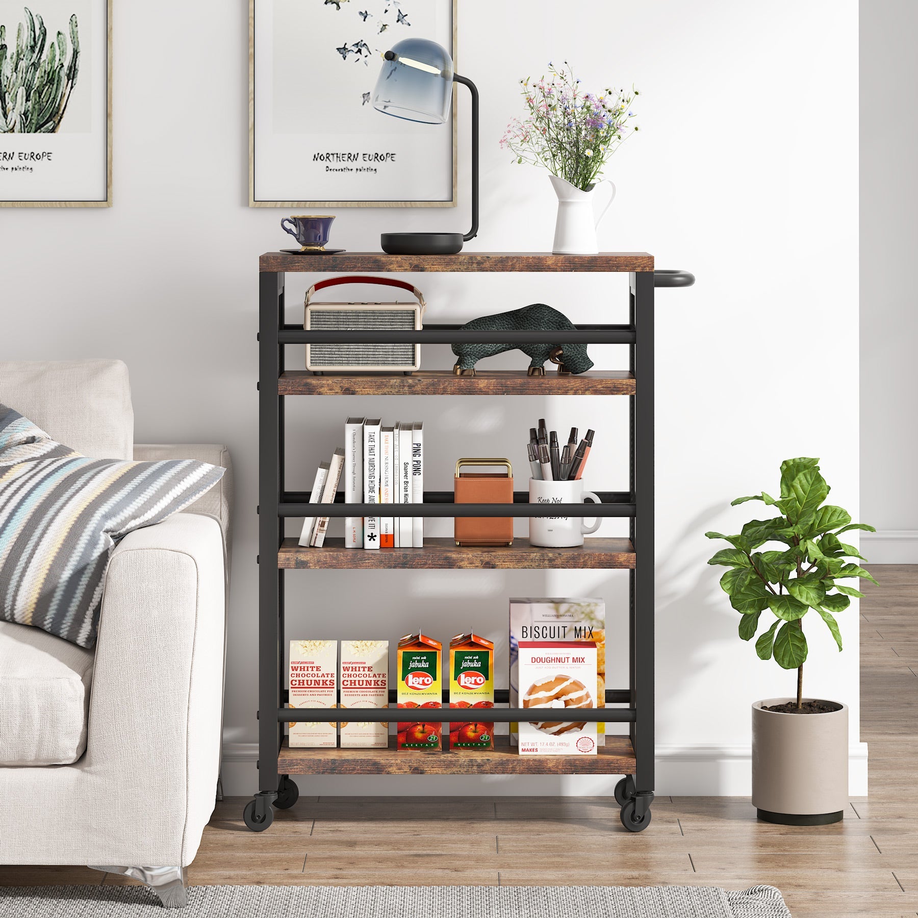 Tribesigns Kitchen Cart, 4 Tier Slim Storage Rolling Cart Spice Rack Tribesigns