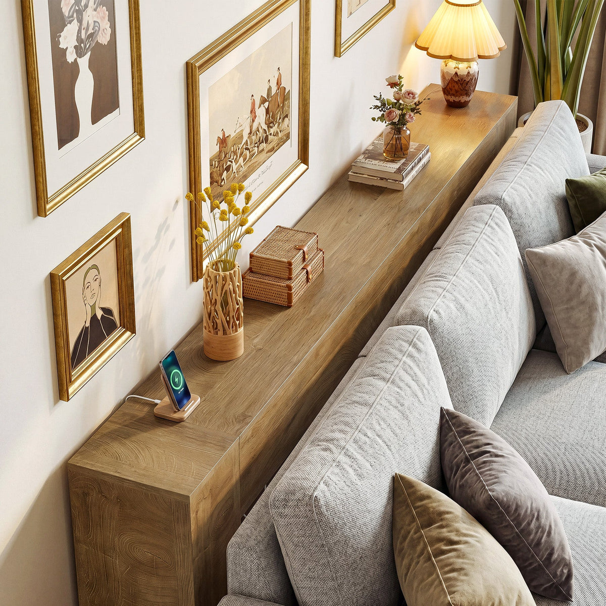 79" Console Table, Farmhouse Sofa Table with Double Pedestal Base for Entryway