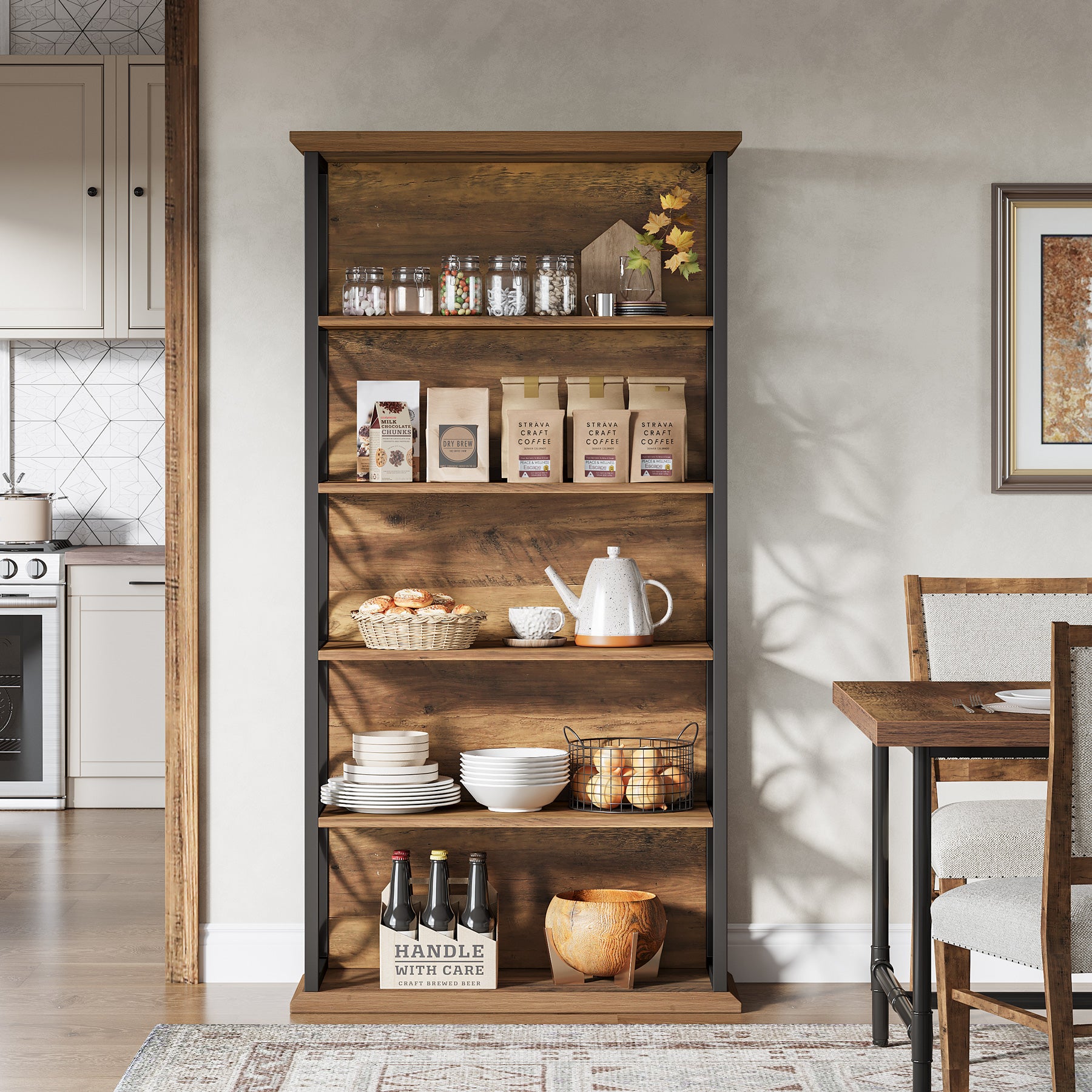 6-Tier Bookshelf, 71" Industrial Bookcase with Open Storage Shelves