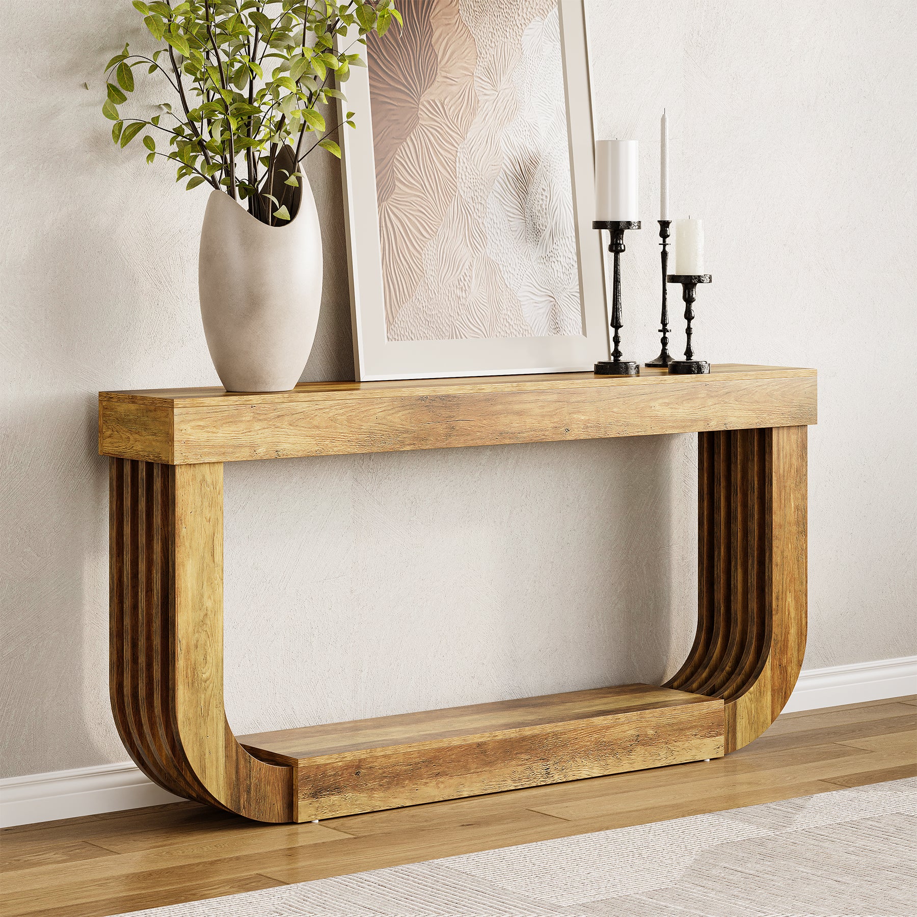70.9" Console Table, 2-Tier Sofa Table with U-Shaped Pedestal