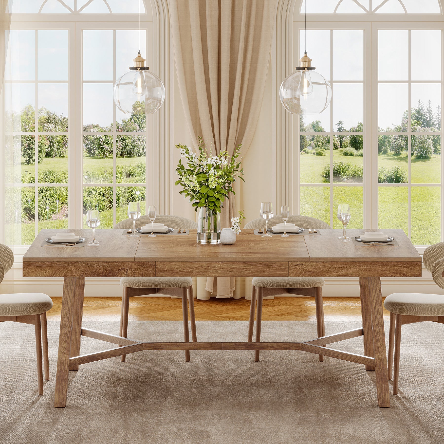 Rectangle Dining Table, 70.9" Kitchen Table with Reinforced Legs for 6-8