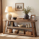 63" Solid Wood Console Table, 3-Tier Farmhouse Entryway Table with Storage Shelves 3