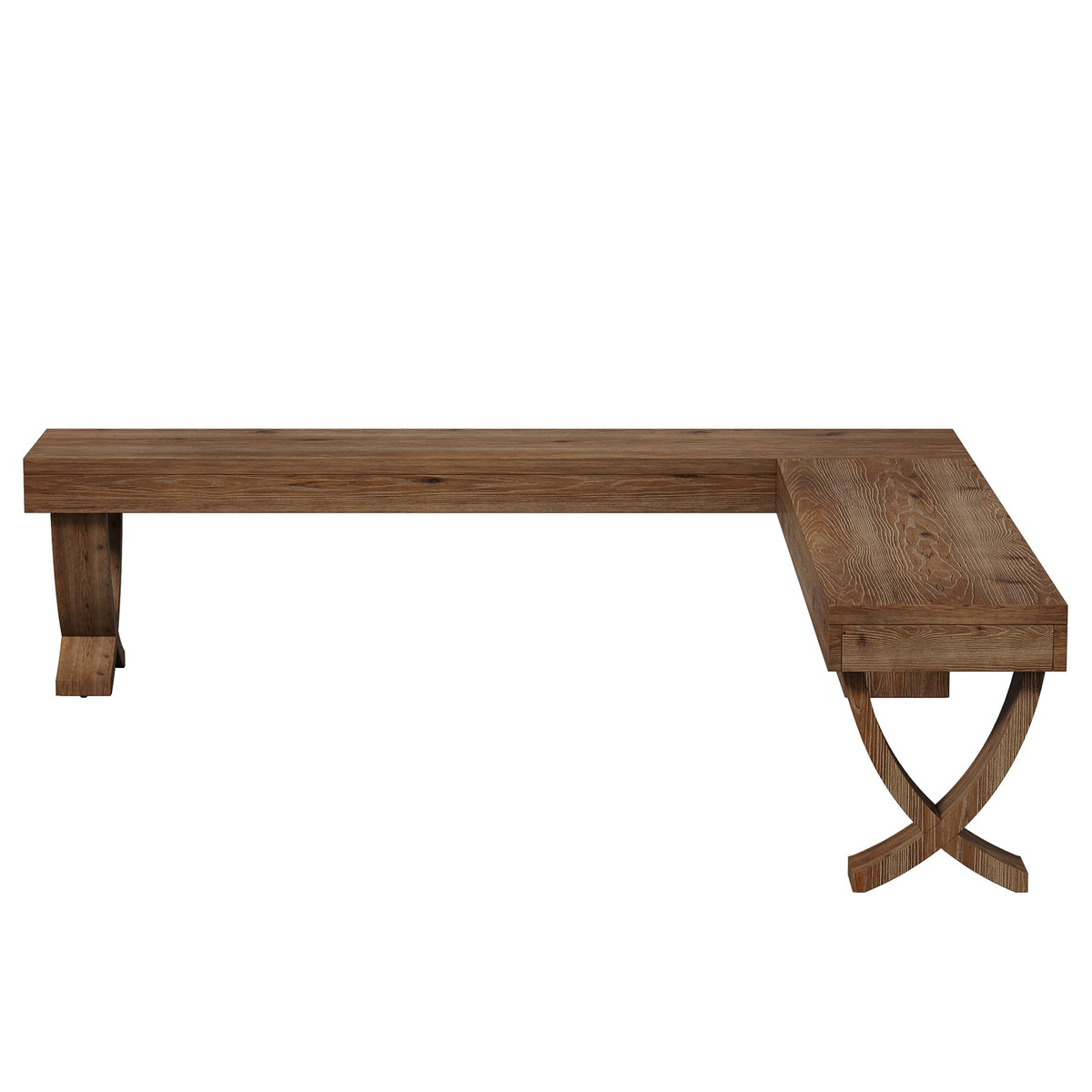 55" L-Shaped Solid Wood Corner Bench, Farmhouse Dining Bench with X-Shaped Leg