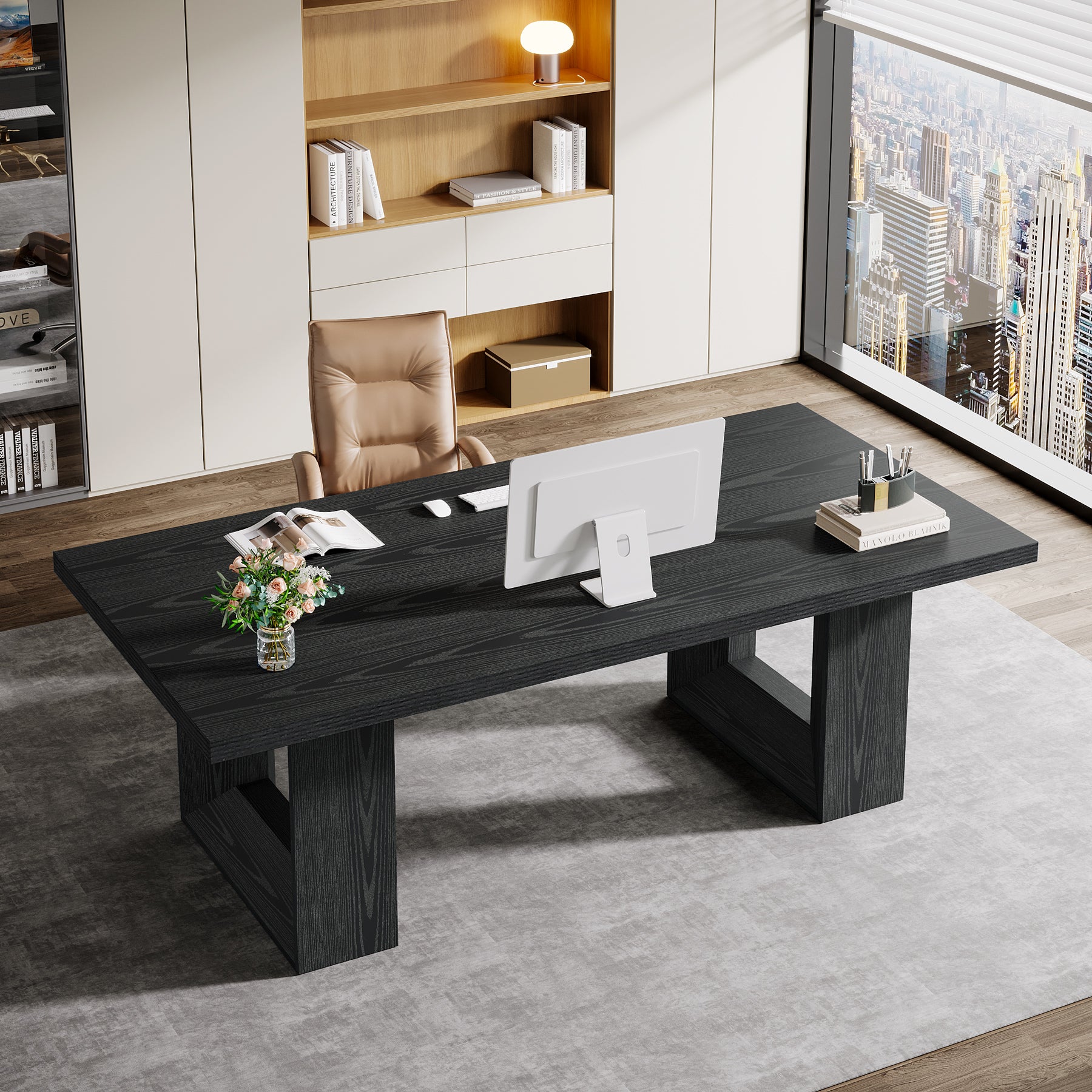 62.99" Home Office Desk, Farmhouse Executive Desk Computer Table for Office