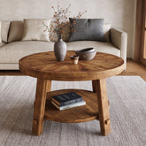 Solid Wood Coffee Table with Storage, 2-Tier Round Tea Table for Living Room 3