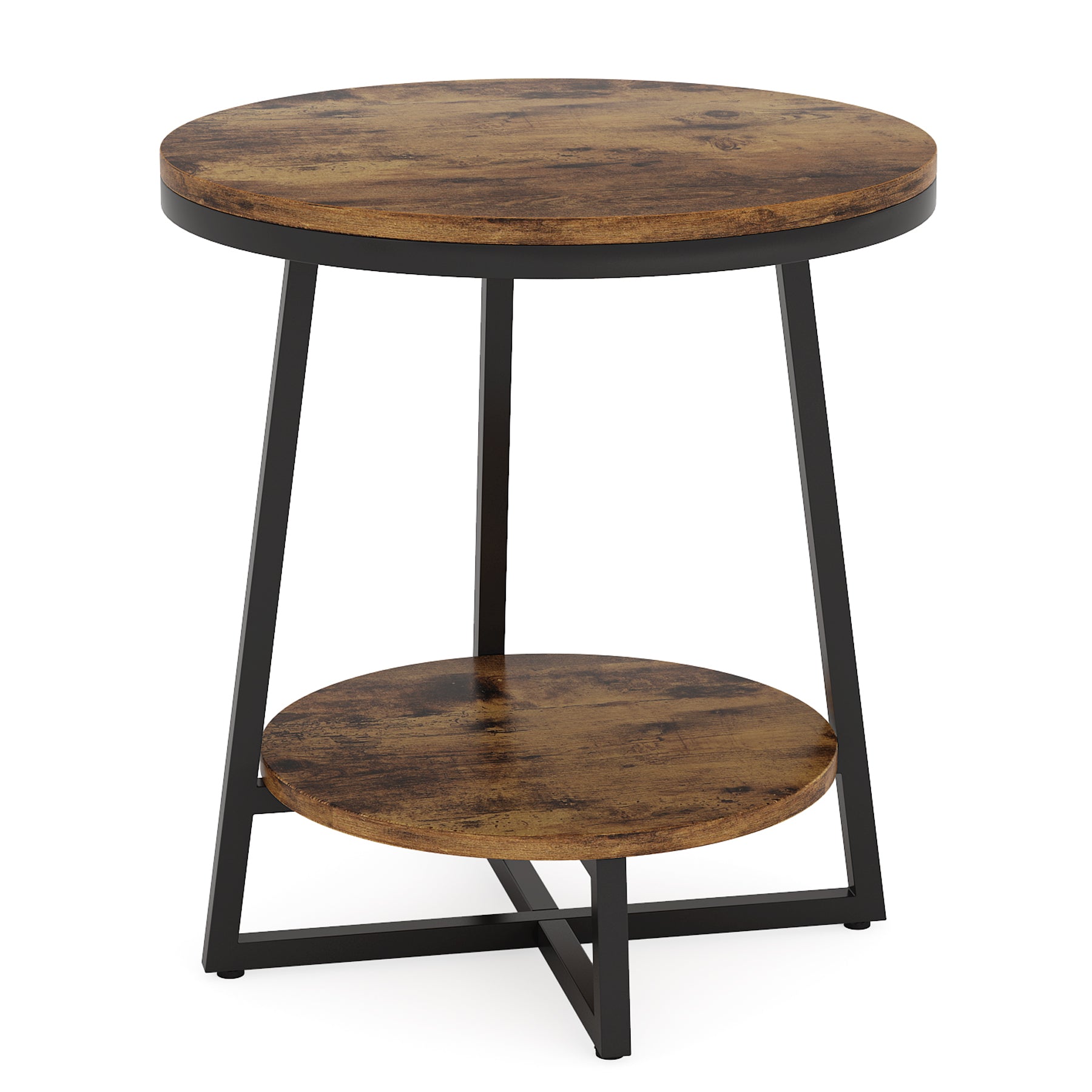 2-Tier End Table, Round Accent Bedside Table with Storage Shelf