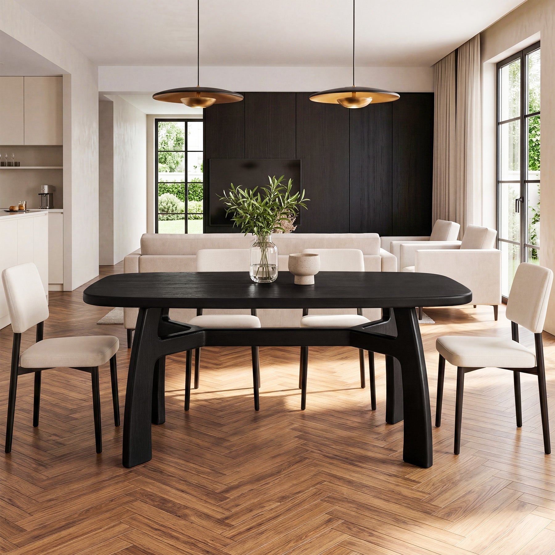 63" Dining Table for 6-8, Solid Wood Kitchen Table with H-Frame for Dining Room