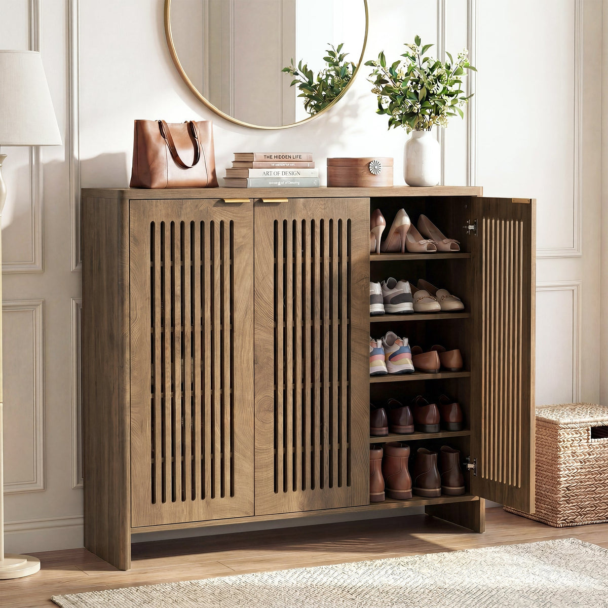 5-Tier Shoe Cabinet with Doors, Shoe Storage for 25-30 Pairs with Adjustable Shelves