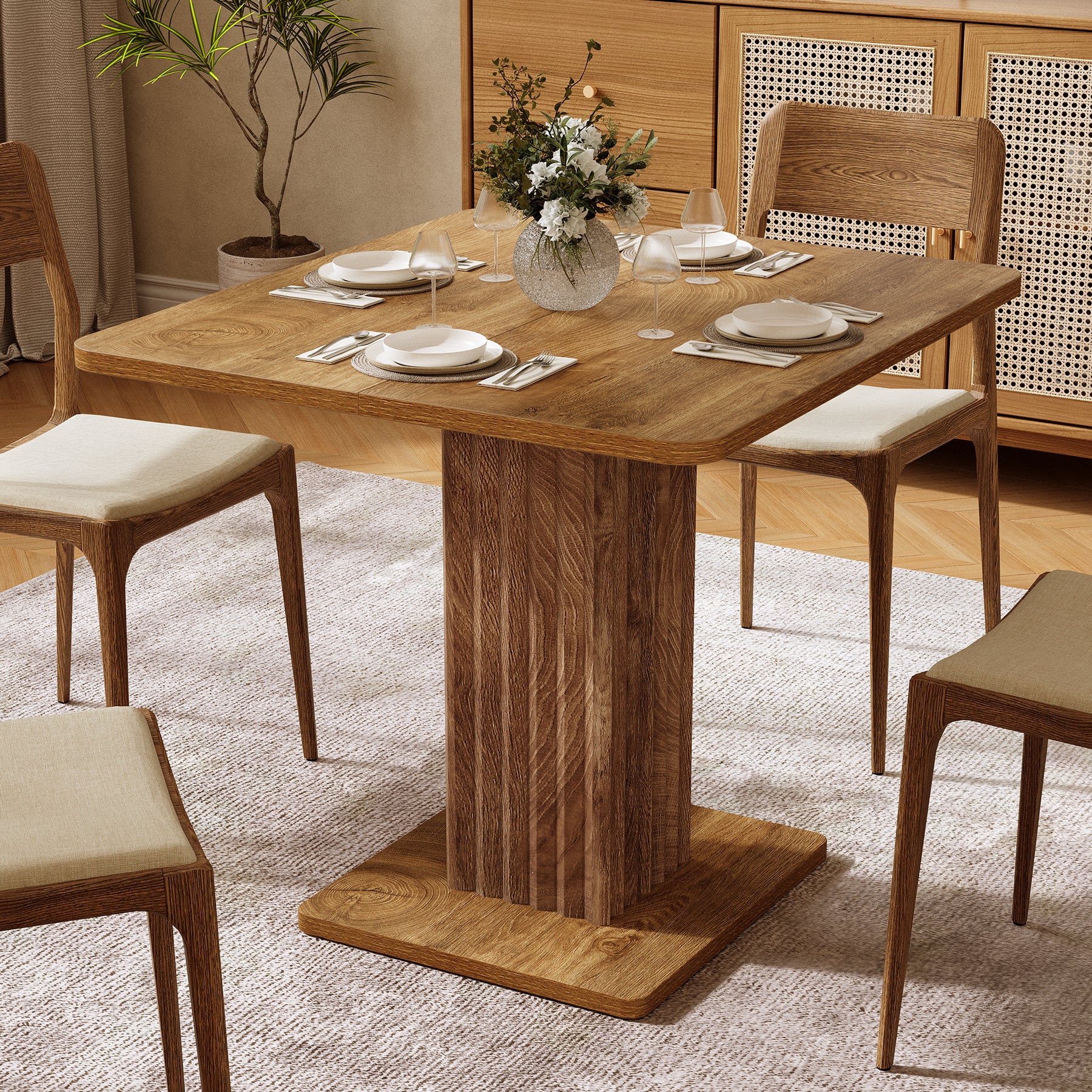 35.43" L x 31.5" W Dining Table, Farmhouse Kitchen Table for 2-4 People