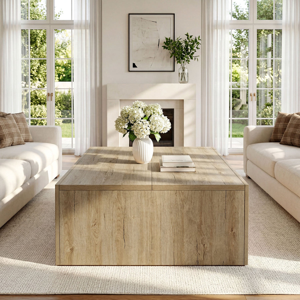 47" Rectangular Coffee Table with Spacious Top, Farmhouse Center Table for Living Room
