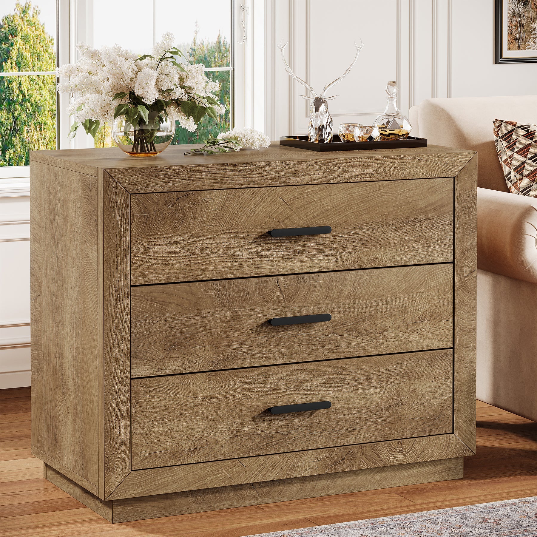 31.5" Large Nightstand, Oversized Bedside Table with 3 Drawers for Bedroom