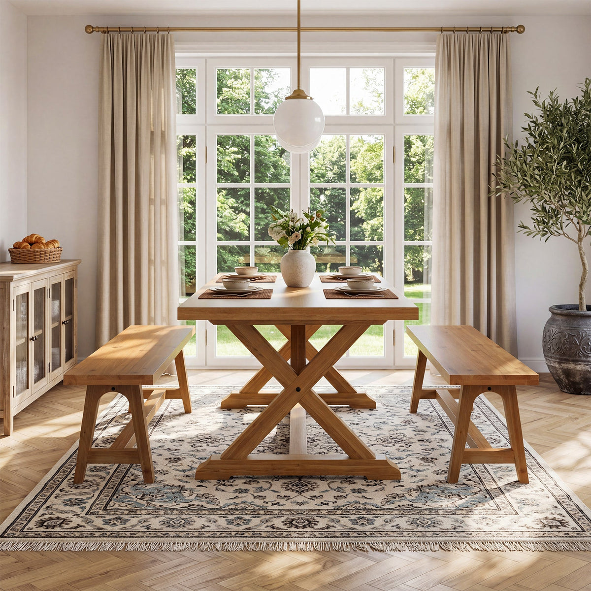 63" Solid Wood Dining Bench, Farmhouse Kitchen Bench for Dining Room, Kitchen