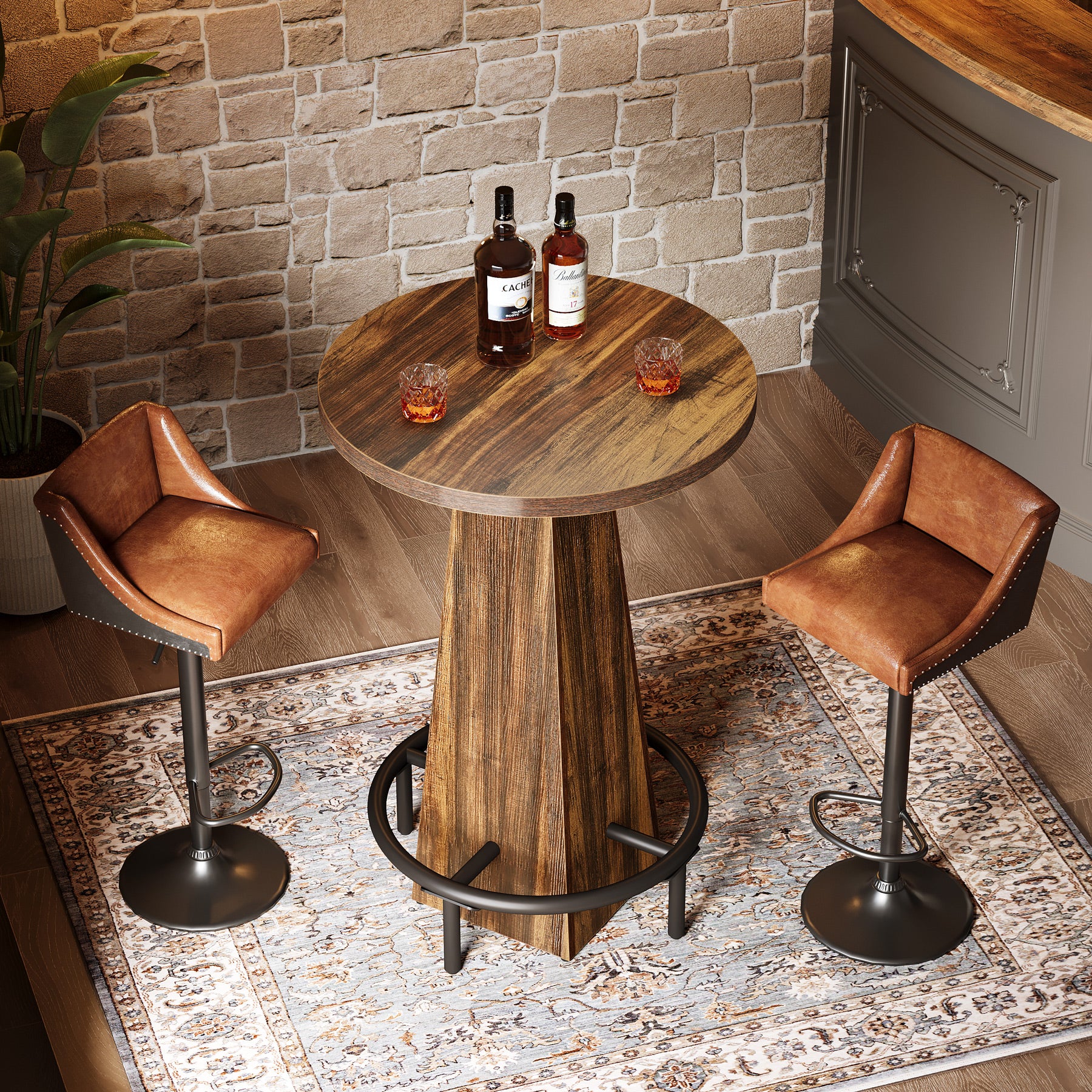 Round Bar Table, 37.4" High Pub Table for Dining Room (Only Table)