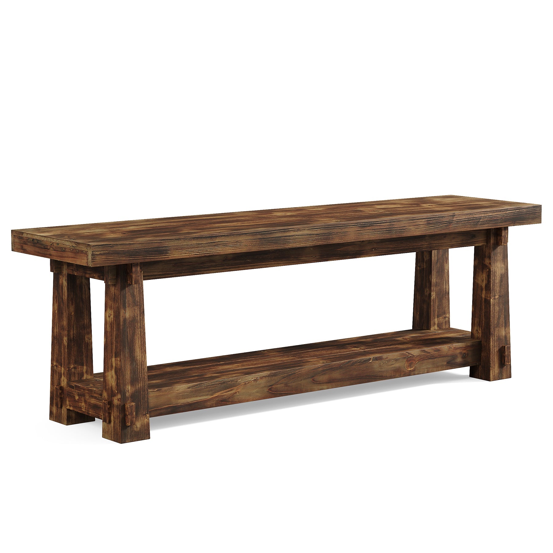 Solid Wood Entryway Bench, 55" Shoe Bench with Open Shelf for Hallway